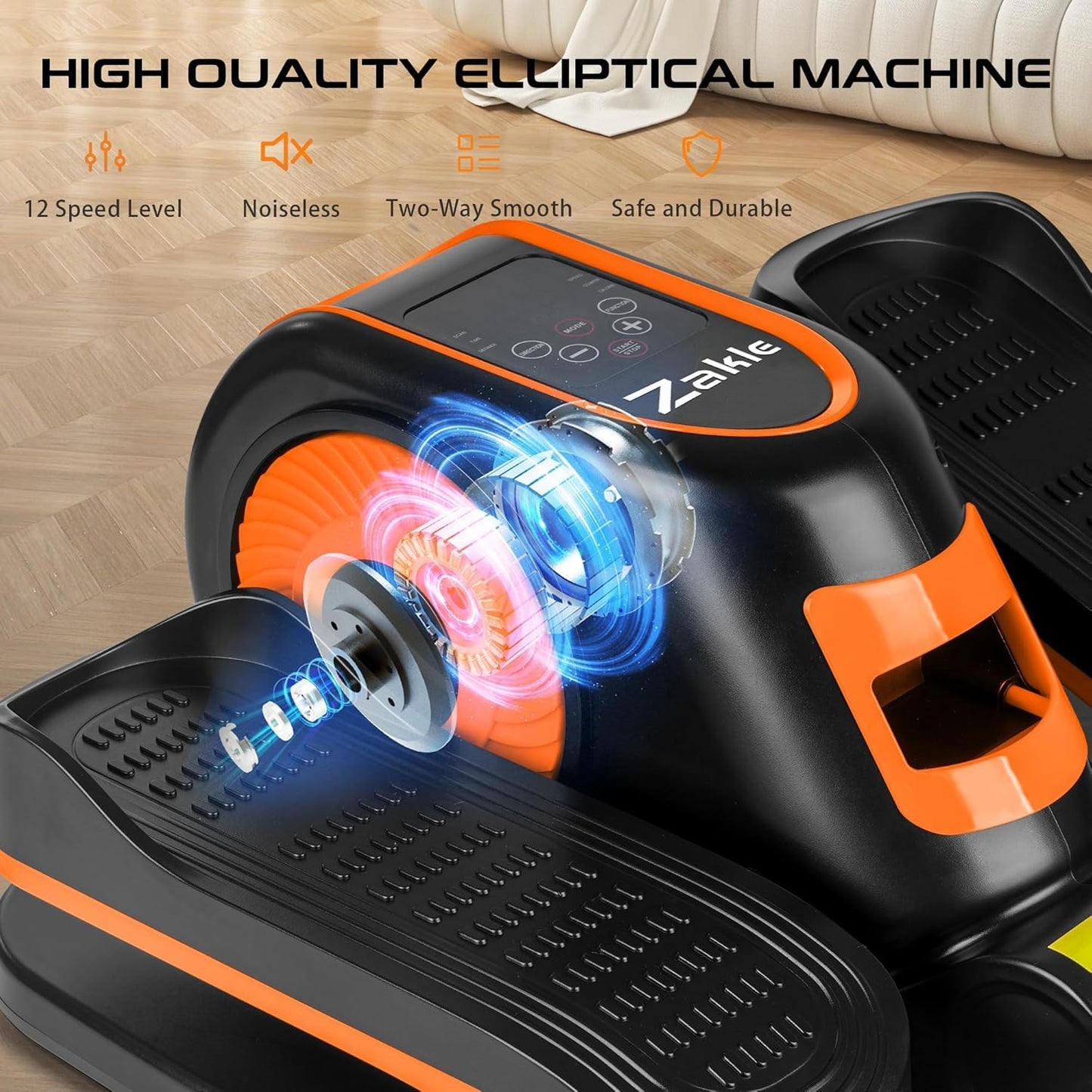 Zakle Under Desk Elliptical Machine, Electric Elliptical Training Machine for Seniors w/Remote Control, 12 Speed Levels, Manual & Auto Mode, Quiet Seated Pedal Exerciser for Home Office (Orange)