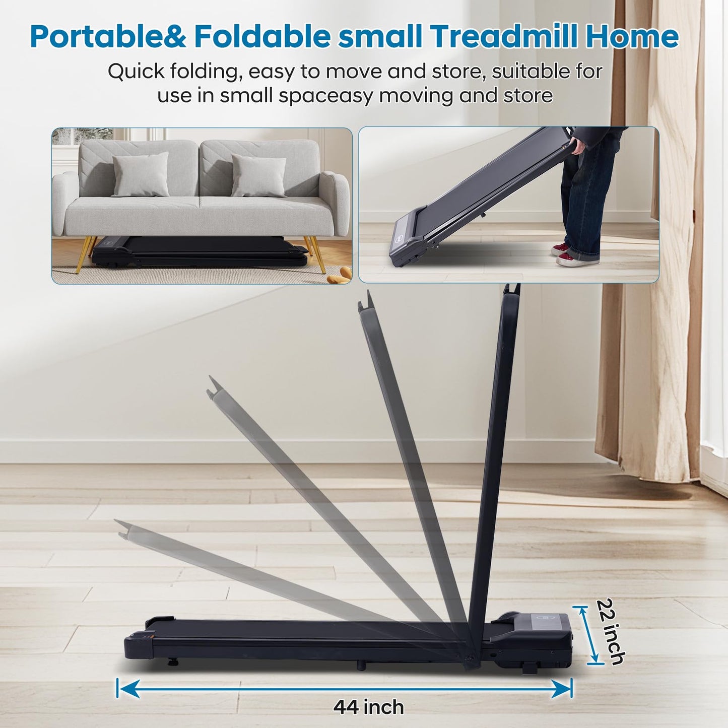 Walking Pad Treadmill with Handles, Folding Foldable Electric Treadmills for Home Small, 3.0HP Walking Pad with Handle Bar, 3 in 1 Portable Under Desk Treadmill with LED Display, 320LBS Capacity