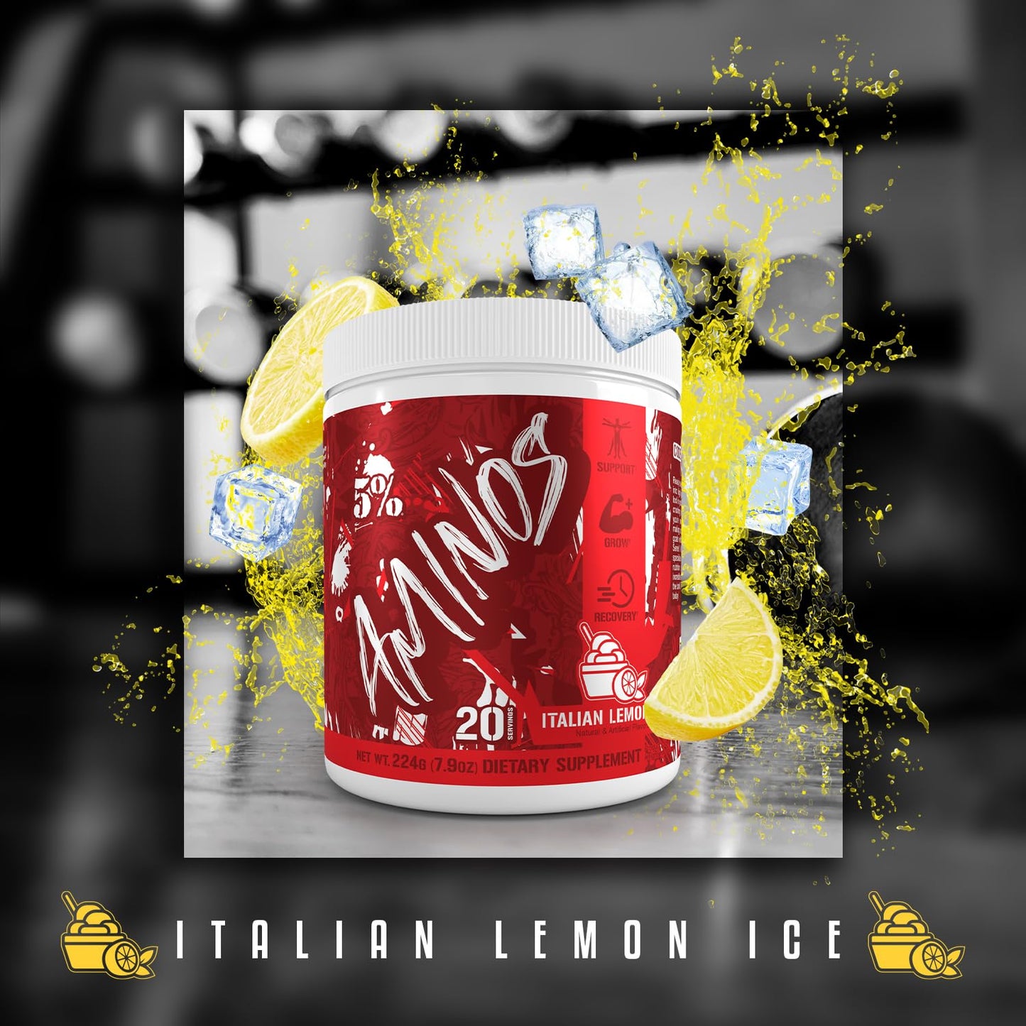5% Nutrition Code Red Aminos BCAA & EAA Post Workout Recovery Powder | Full Spectrum Essential Amino Acid Complex for Men & Women (Italian Lemon Ice)