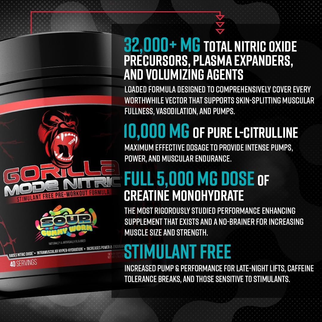 Gorilla Mind - Gorilla Mode Nitric Upgraded Stimulant Free Pre-Workout – Best Tasting and Most Effective Stimulant Free Pre-Workout/Massive Pumps · Vasodilation · Power / 768 Grams (Bombsicle)