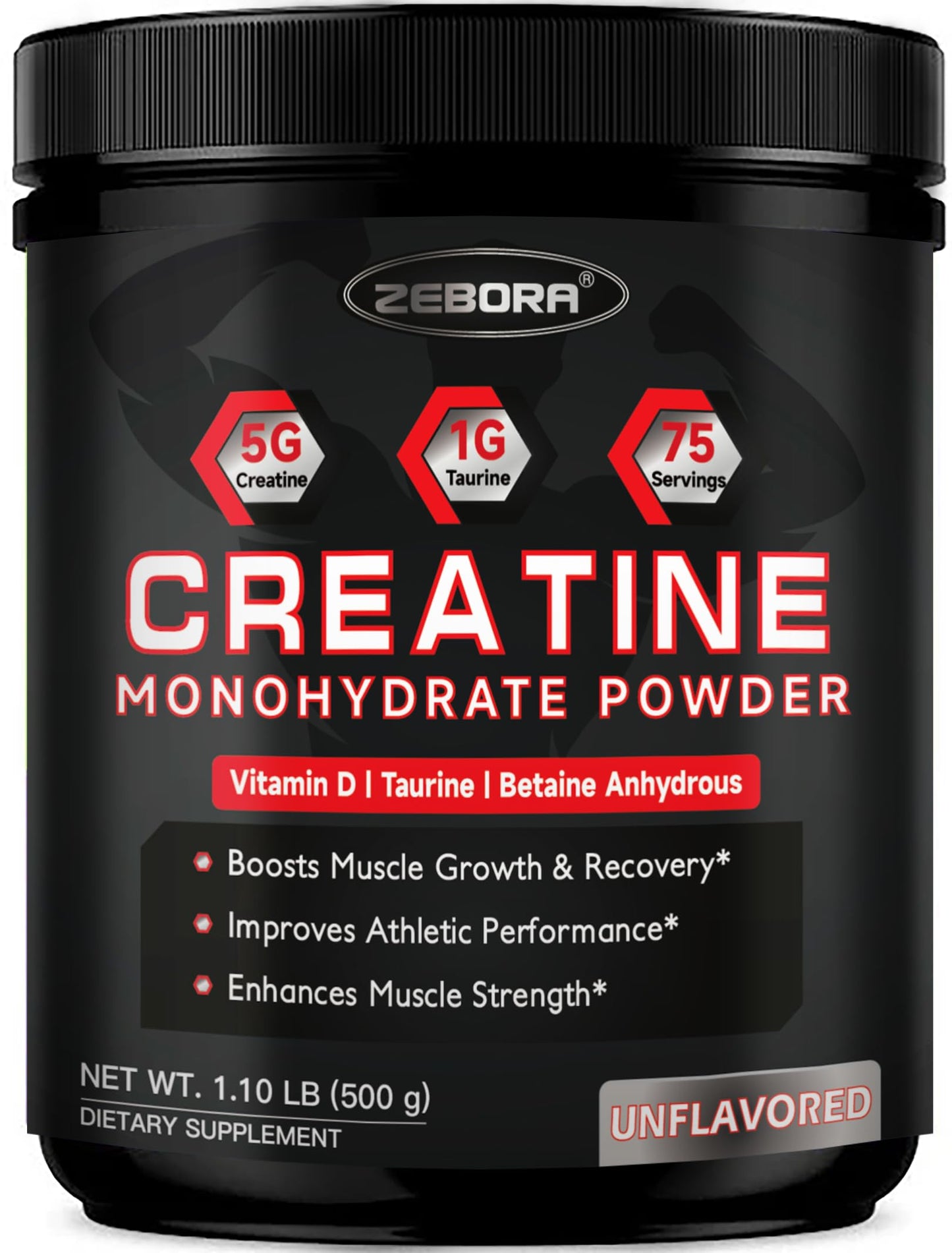 ZEBORA Micronized Creatine Monohydrate Powder, Creatine Monohydrate for Women-Men, Helps Muscle Recovery, Enhances Muscle Size & Strength with 5G Creatine and 1G Taurine, 75 Servings