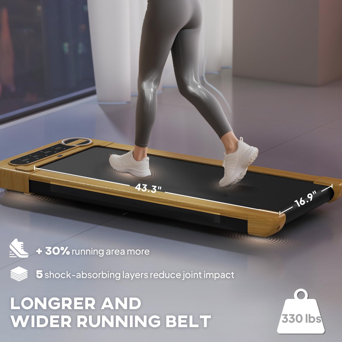 Soozier Walking Pad, Under Desk Treadmill with 17" x 43" Wide Belt, Remote Control, Bluetooth Speaker, Wheels and LED Display, Quiet 2.5HP Walking Machine for Home Gym Office, Installation-Free
