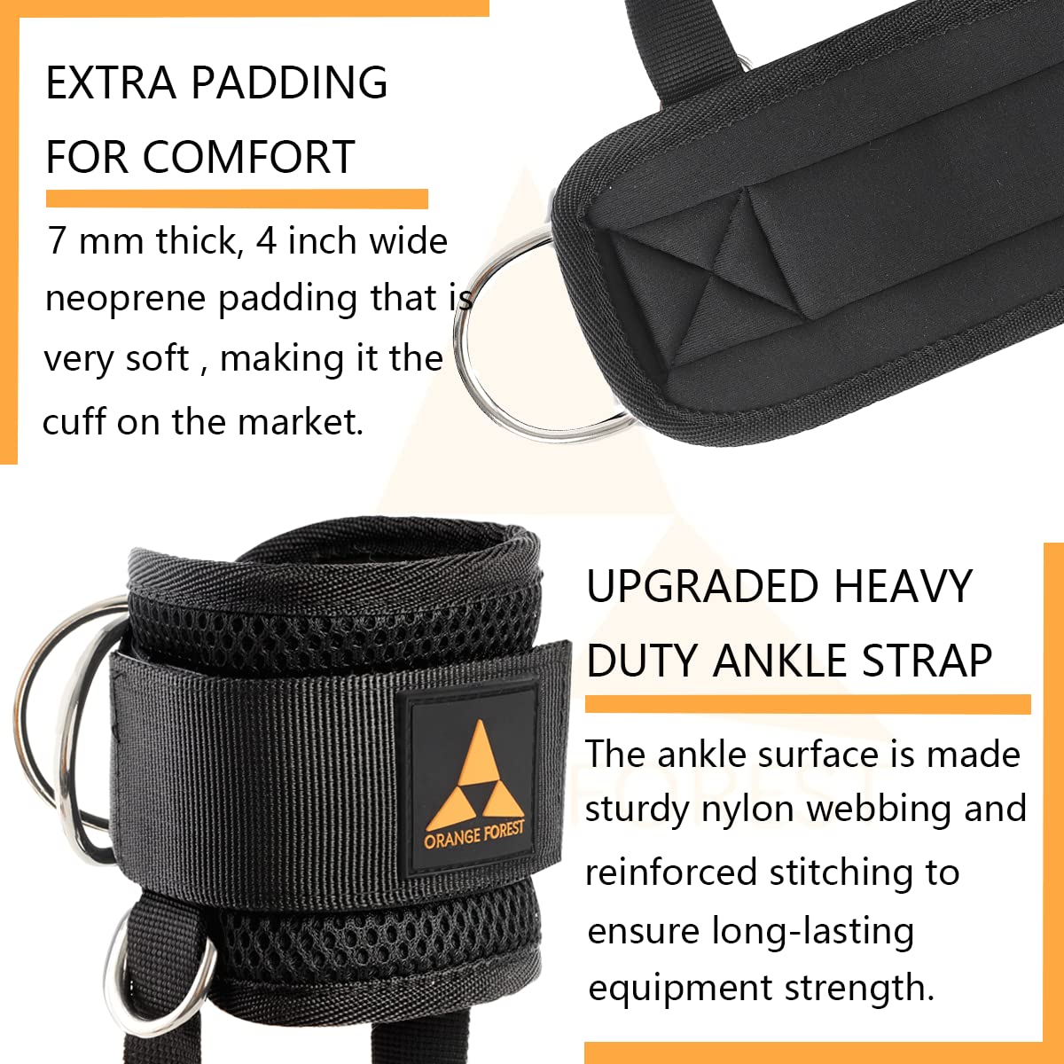 Ankle Strap for Cable Machine (Pair) Adjustable Comfort fit Neoprene and Reinforce 4 D-Rings, Upgraded Ankle Strap Gym Cable Attachment for Glute Kickbacks & Lower Body Exercises fit Women & Men