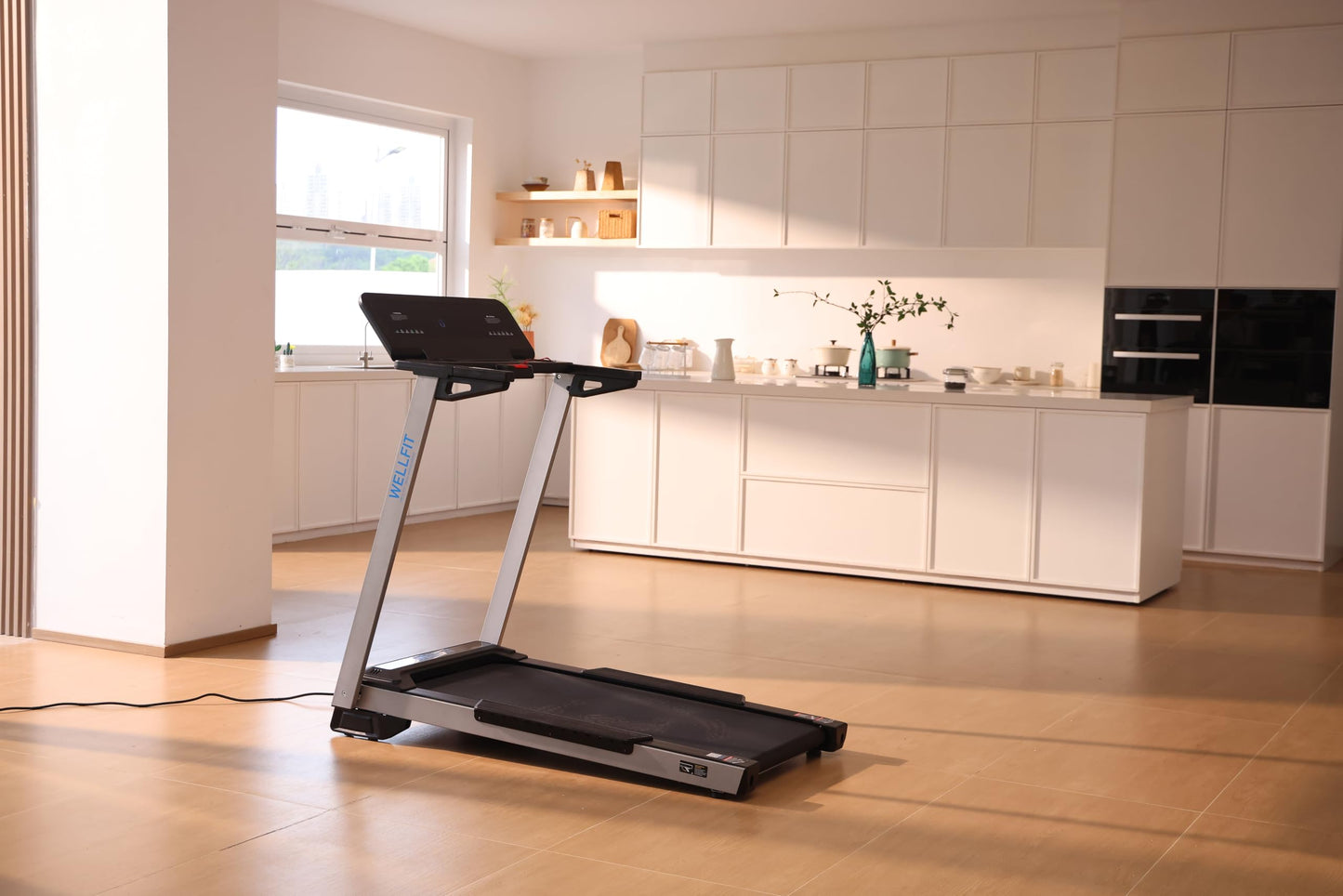 WELLFIT Home Treadmill, 2 Level Incline Heavyduty Treadmill with Pulse Sensor, 4.0 HP, 10 MPH, 450 lbs Capacity, 20'' x 45'' Running Area Treadmills with Bluetooth Player & LED Display