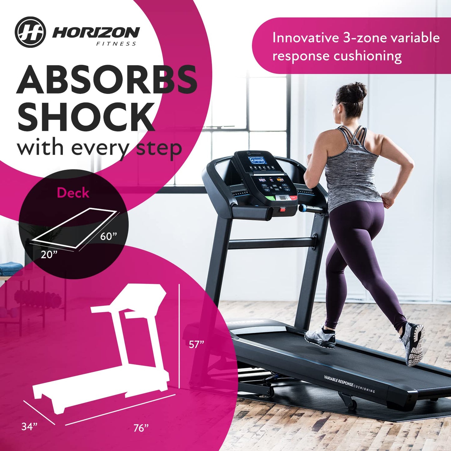 Horizon Fitness T202 Foldable Treadmill Running Machine with Incline, Fitness & Cardio, Lightweight Folding Treadmill with Bluetooth Speakers, EasyDial Controls, Tablet Holder, 325lb Capacity