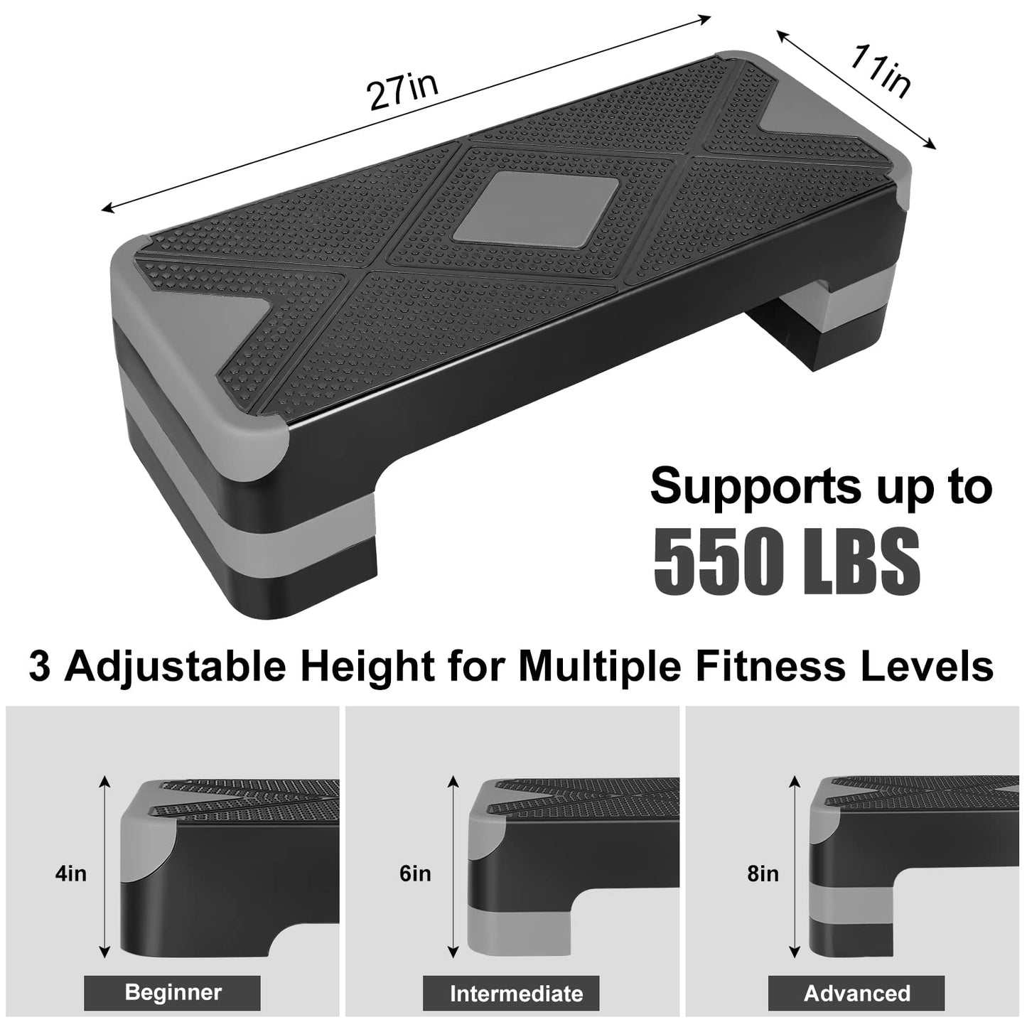 HaoKang Adjustabl Aerobic Stepper Fitness Step Platform Health Workout for Sports Training Black-Grey