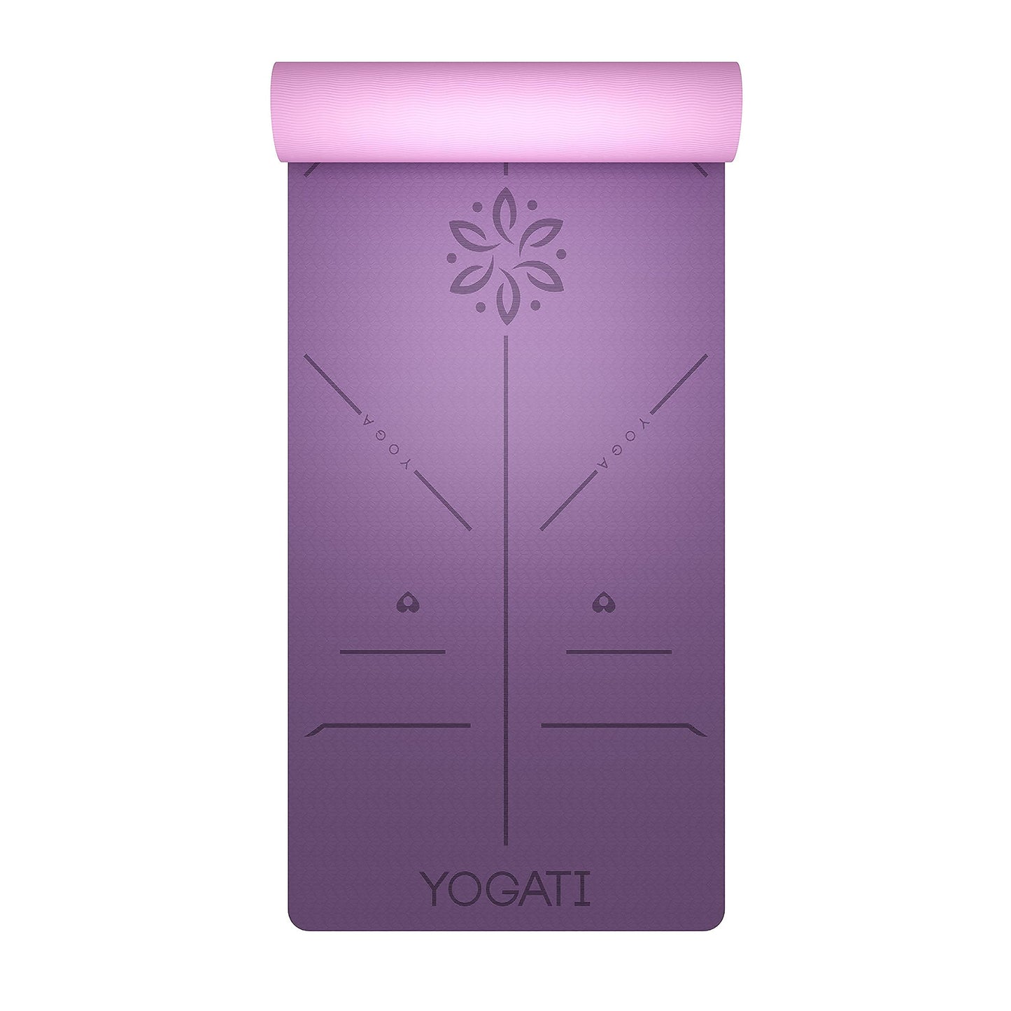 YOGATI Yoga Mat with Alignment Lines. Exercise mat with carry strap. Pilates mats for yoga or Fitness. Non slip Workout Mat. Thick Yoga Mats for women and men. Gym mats for home. Yoga matt thick.