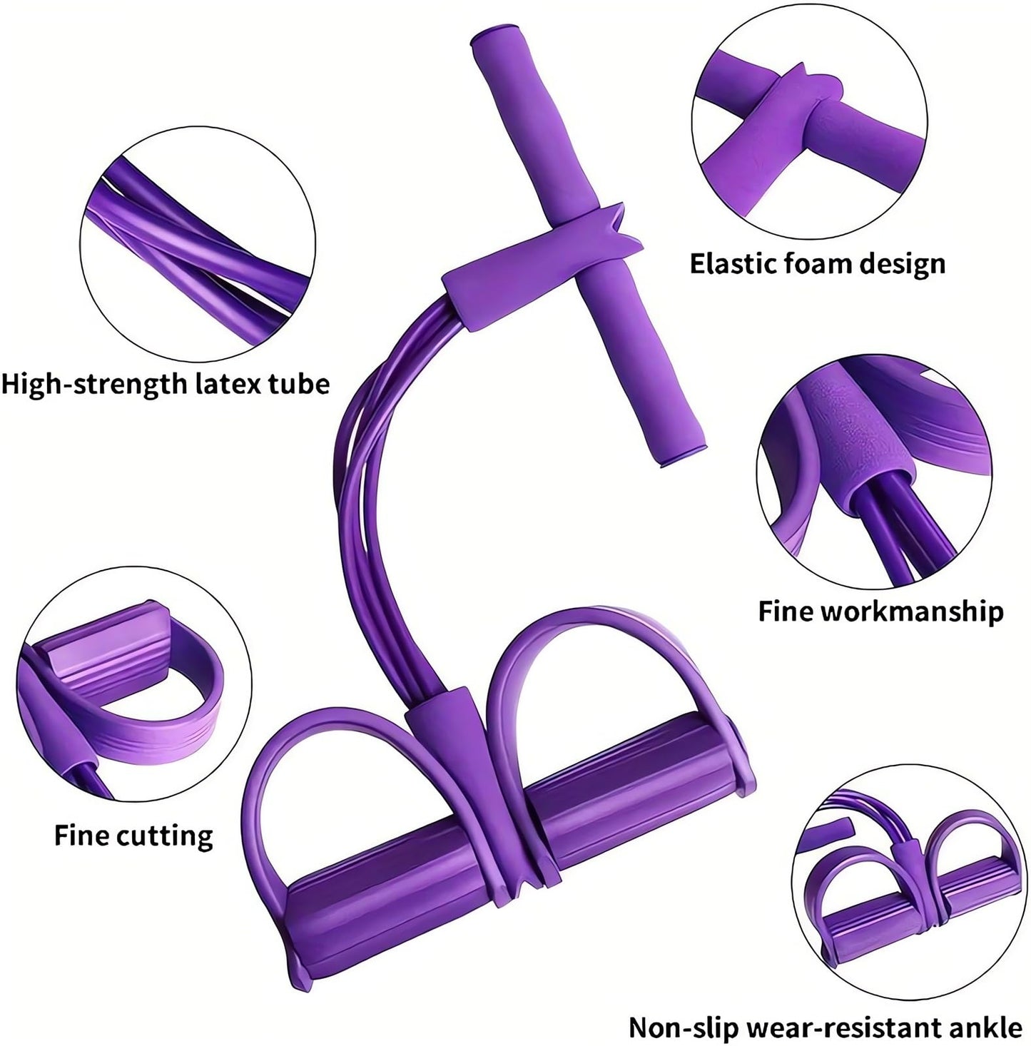 21 Fitness Resistance Bands-4 Tube Pedal Ankle Puller - 2025 New Sit up Leg Stretch Rope Exercise Bands with Handles, Stretching Workout Fitness Bands for Arm Weights Exercise Equipment (Purple)