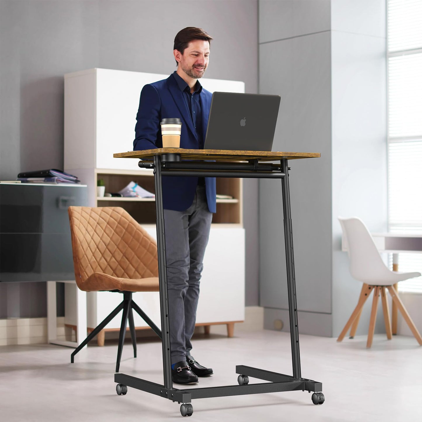 Eocnrhe Treadmill Desk, Mobile Small Standing Desk with Wheels for Walking Pad, Portable Table for Laptop, Rolling Table Adjustable Height, Bedside Table