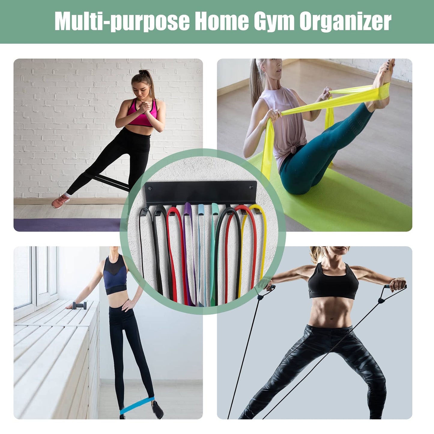 Multi-Purpose Storage Rack for Resistance Bands, Straps, Jump Ropes, Foam Rollers, Chains, Weight Belts, Tools - Heavy Duty, Fitness Bands Rack