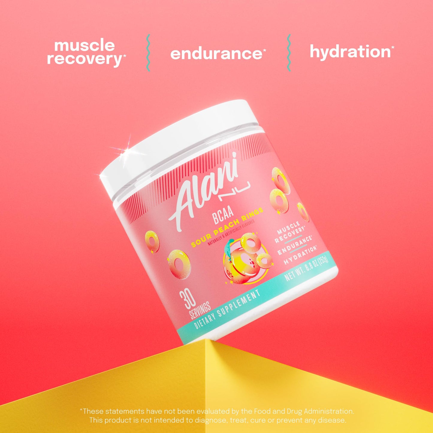 Alani Nu BCAA Sour Peach Ring | Branch Chain Essential Amino Acids | 2:1:1 Formula | Supplement Powder | Muscle Recovery Vitamins for Post-Workout | 30 Servings