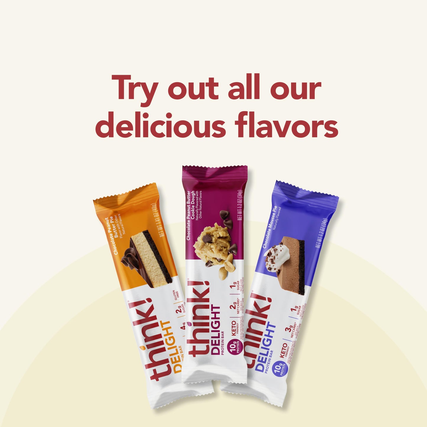 think! Delight Protein Bars, Chocolate Peanut Butter Pie, Low Sugar & Low Carb Gluten-Free Snack, Keto Friendly Snacks, 12 Count (Packaging May Vary)