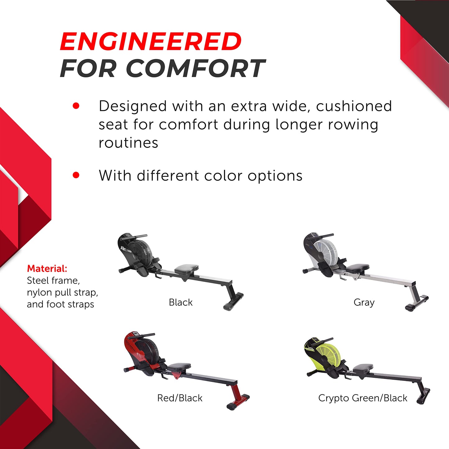 Stamina X ATS Air Rower Machine with Smart Workout App - Foldable Rowing Machine with Dynamic Air Resistance for Home Gym Fitness - Up to 250 lbs Weight Capacity - Red/Black
