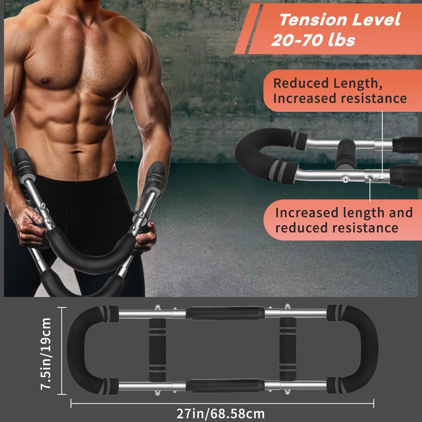 Twister Arm Trainer, 20-70 lb Adjustable Chest Workout Equipment, Forearm Strengthener, Power Twist Arm Trainer for Men, Arm Exercise Equipment, Portable Spring Resistance for Home Workout Equipment