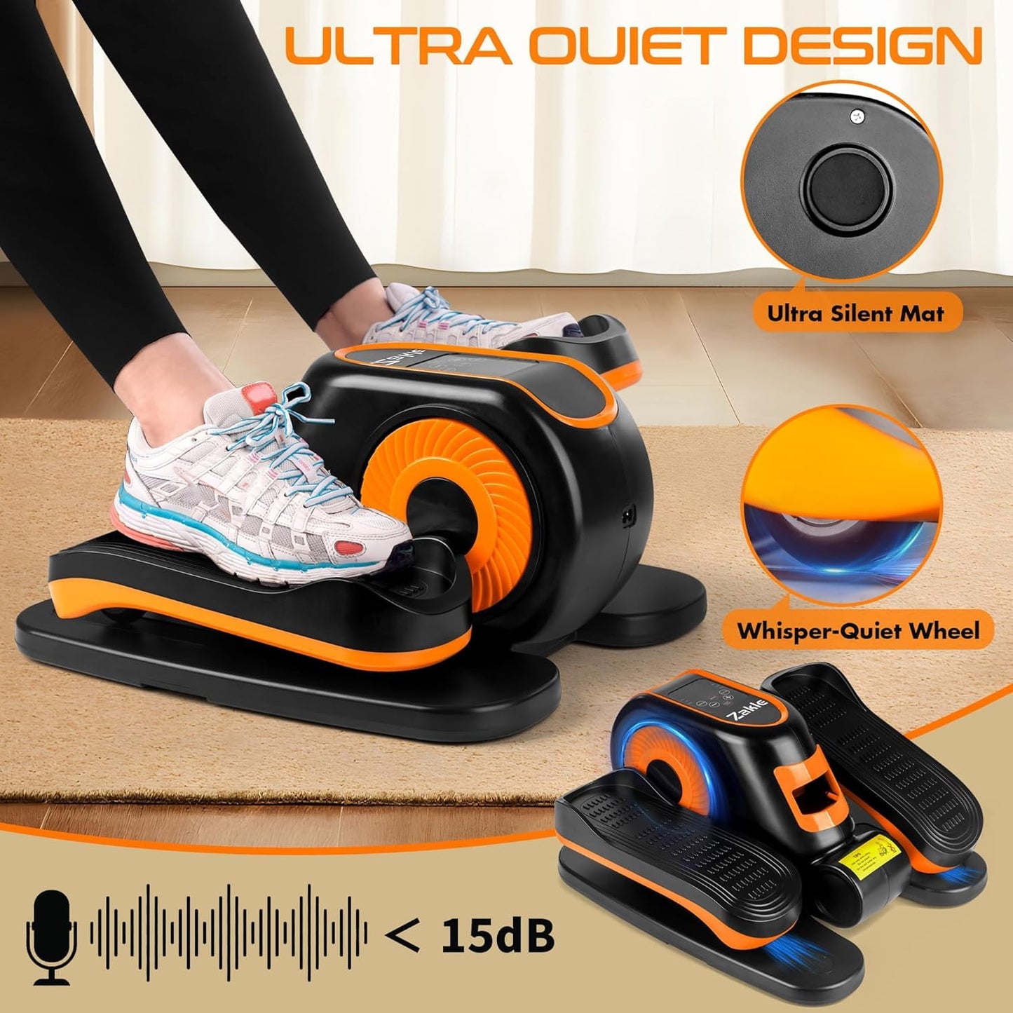 Zakle Under Desk Elliptical Machine, Electric Elliptical Training Machine for Seniors w/Remote Control, 12 Speed Levels, Manual & Auto Mode, Quiet Seated Pedal Exerciser for Home Office (Orange)