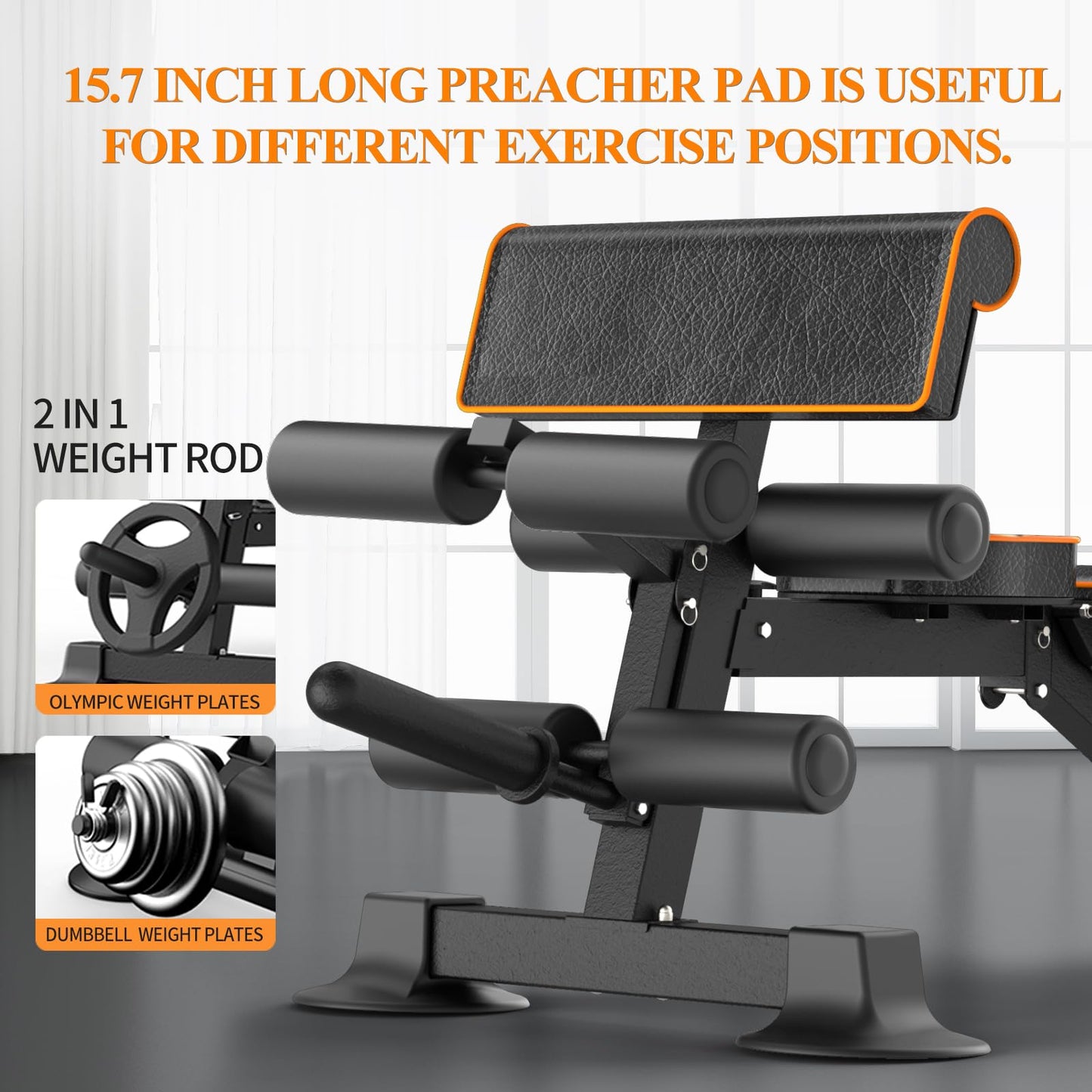 Z ZHICHI Adjustable Weight Bench, Multi-function Preacher Curl Bench for Home Gym, Foldable Leg Extension and Leg Curl Machine, weight capacity 660LBS.