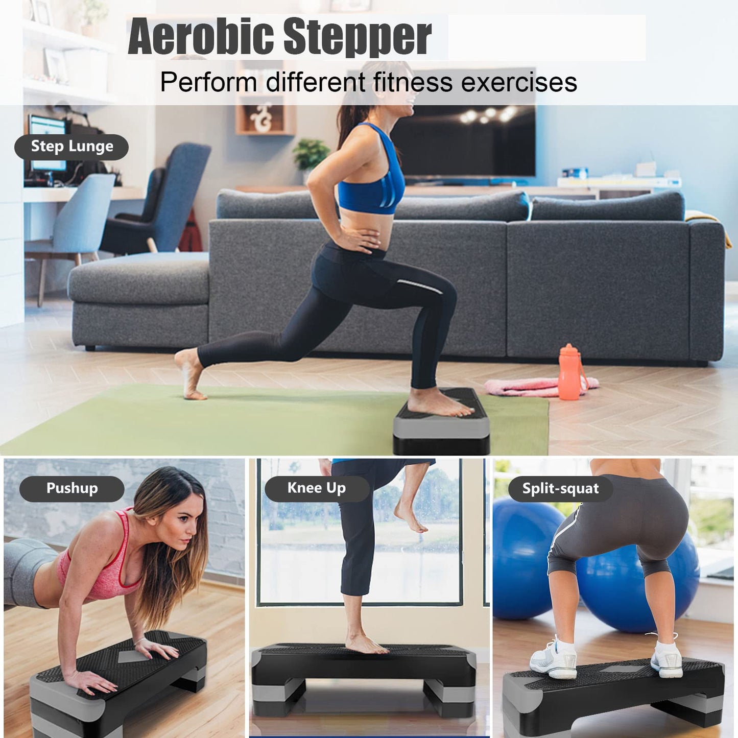 HaoKang Adjustabl Aerobic Stepper Fitness Step Platform Health Workout for Sports Training Black-Grey