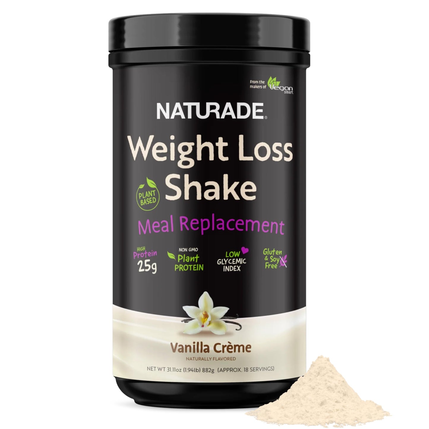 Naturade Weight Loss Shake Meal Replacement, 18 Servings - 25g Plant-Based Protein, CLA, Fiber & 18 Vitamins and Minerals Designed to Curb Cravings and Boost Daily Nutrition - Vanilla Creme