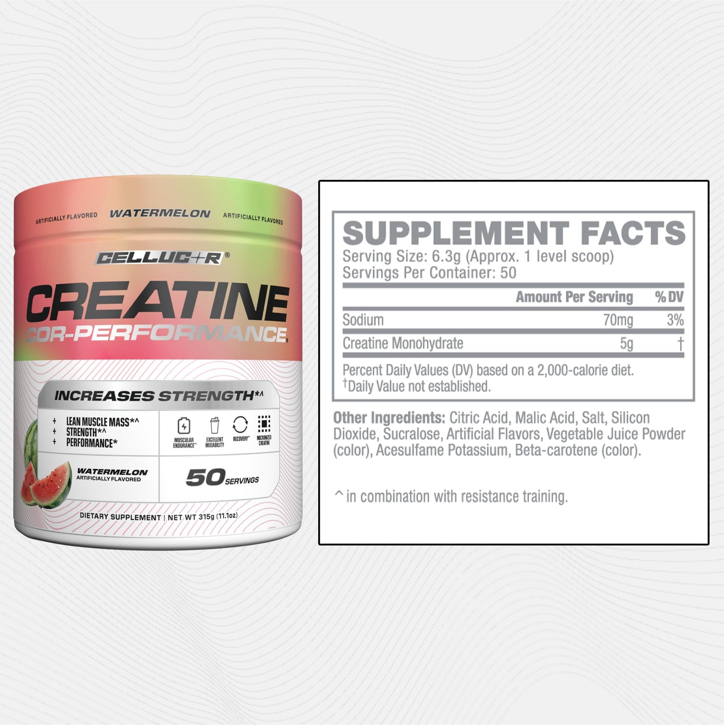 Cellucor Creatine Powder, Watermelon Flavor - Increases Strength, Lean Muscle Mass & Endurance, Micronized Creatine for Fast Absorption, 5g Creatine per Serving, 50 Servings