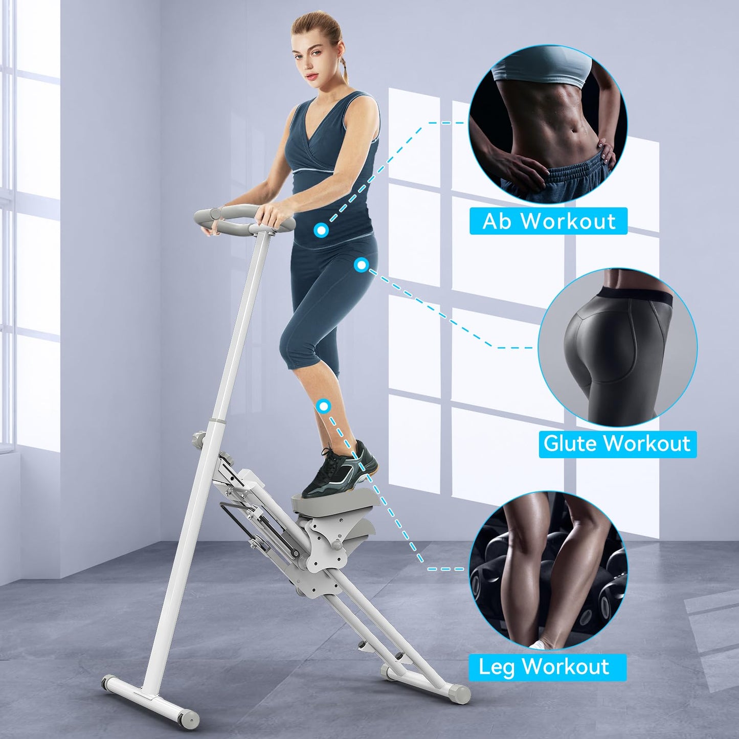 Healfith Stair Stepper for Home,Stair Climber Foldable,Large Pedal Vertical Climber Machine for Full-Body Workout,Steppers for Exercise at Home with 300LBS Loading Capacity (Single handrail-White)