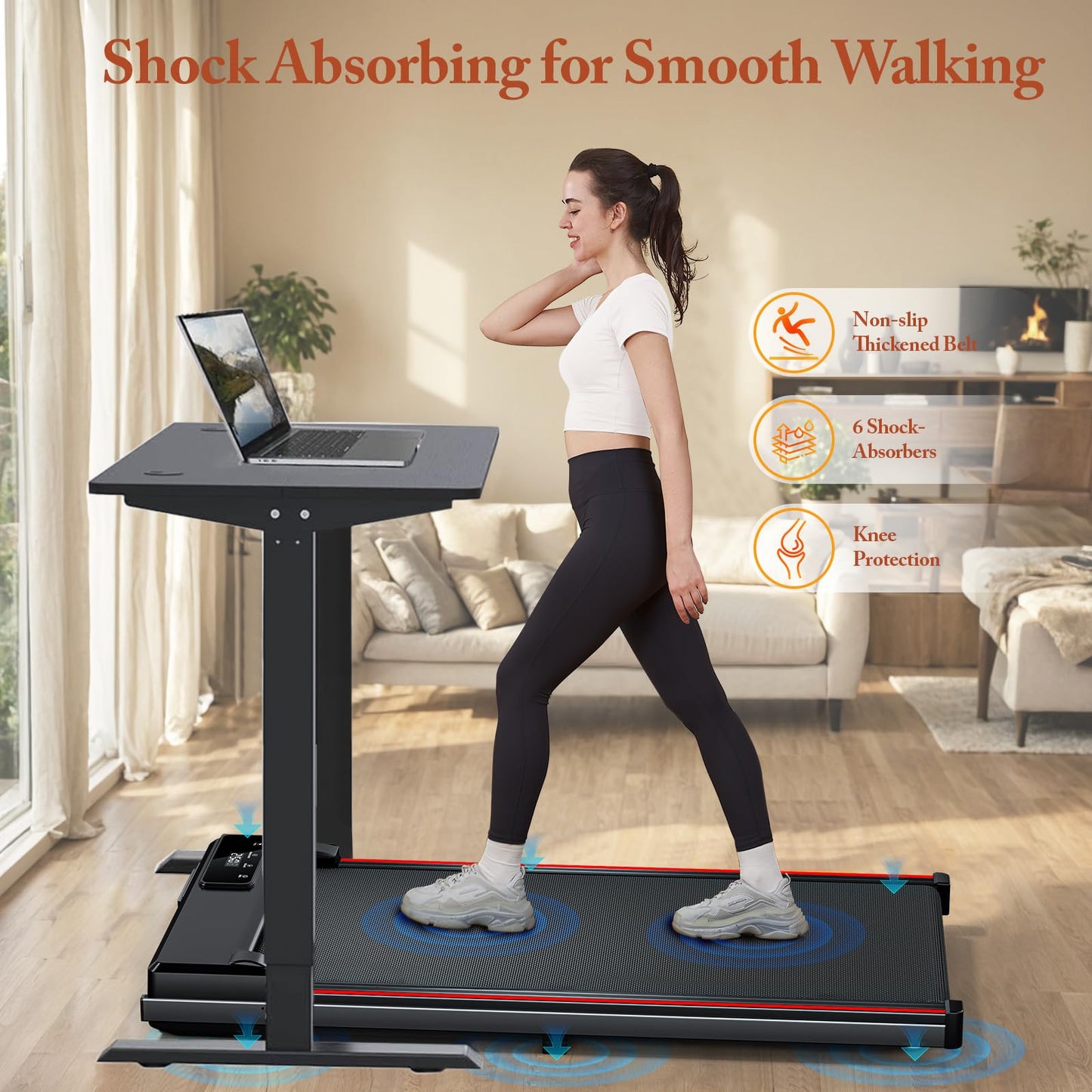 Incline Treadmill for Home, 300+ lb Capacity, Quiet Foldable Treadmills with Handle Bar, Compact Running Machine Walking Pad with APP