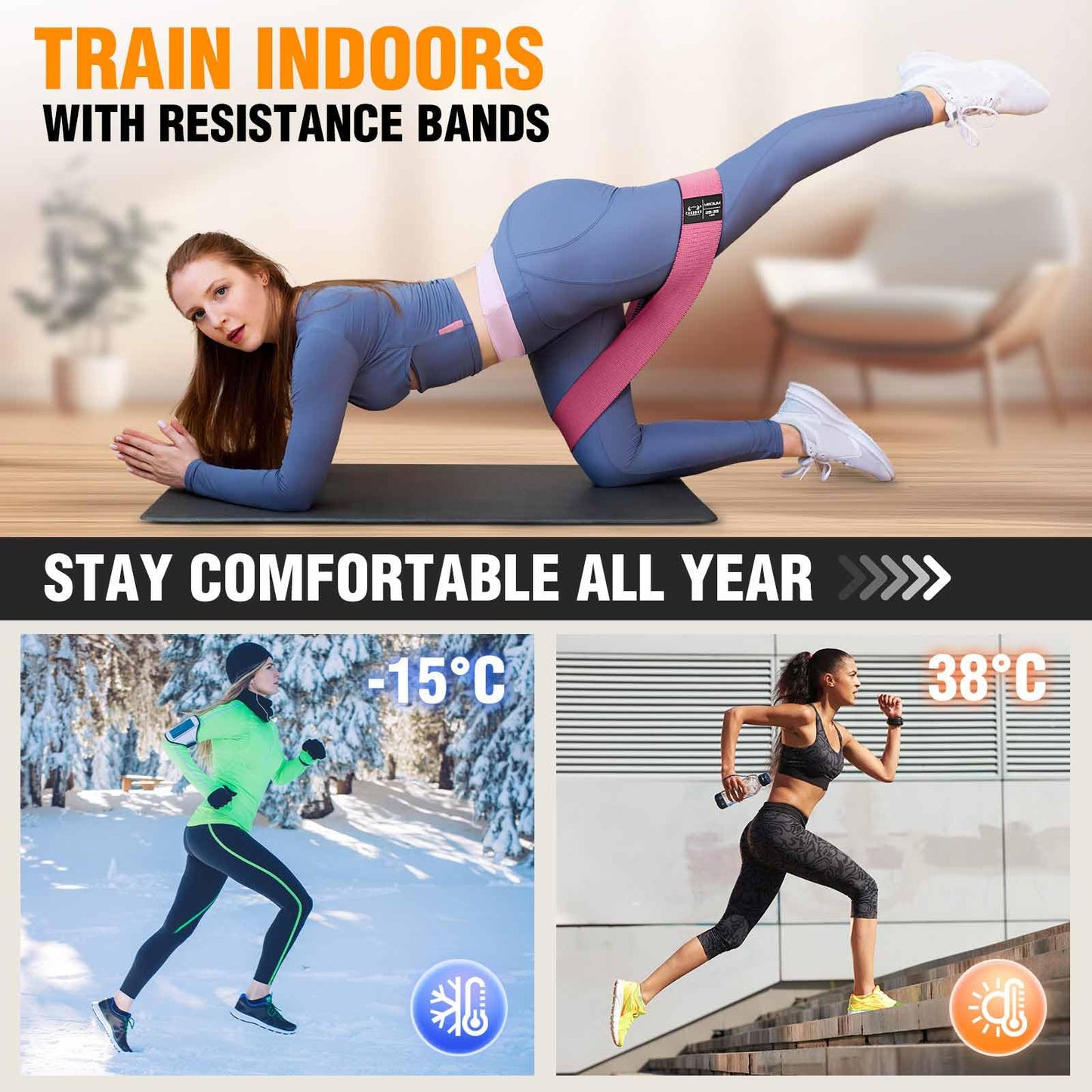 Fabric Resistance Bands for Working Out - Exercise Bands for Women and Men, Booty Bands for Legs and Glute, Yoga, Pilates, Rehab, Fitness and Home Workout