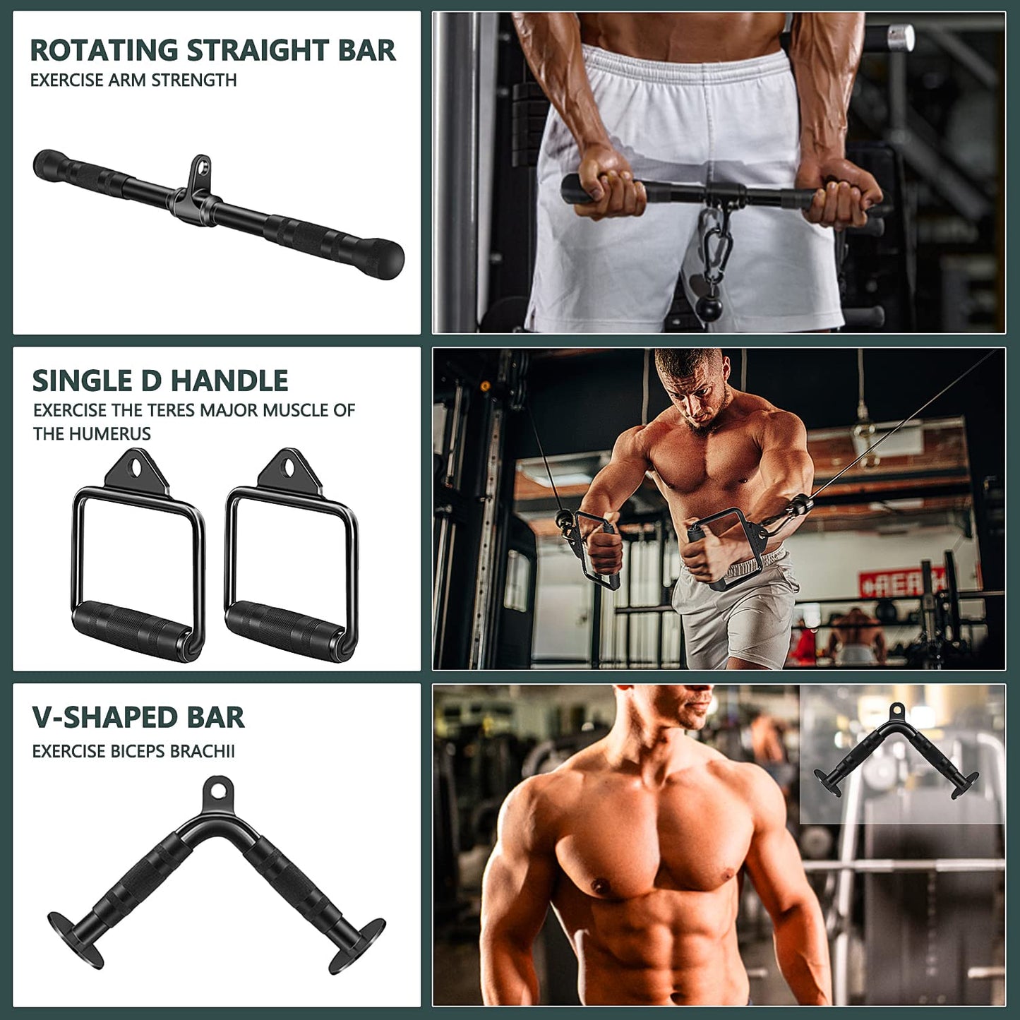 WNOEY Cable Attachments for Gym, Cable Machine Attachment Set, LAT Pulldown Attachments, Cable Machine Accessories, Tricep Pull Down Attachment, Home Gym Accessories (17 Pcs Set)