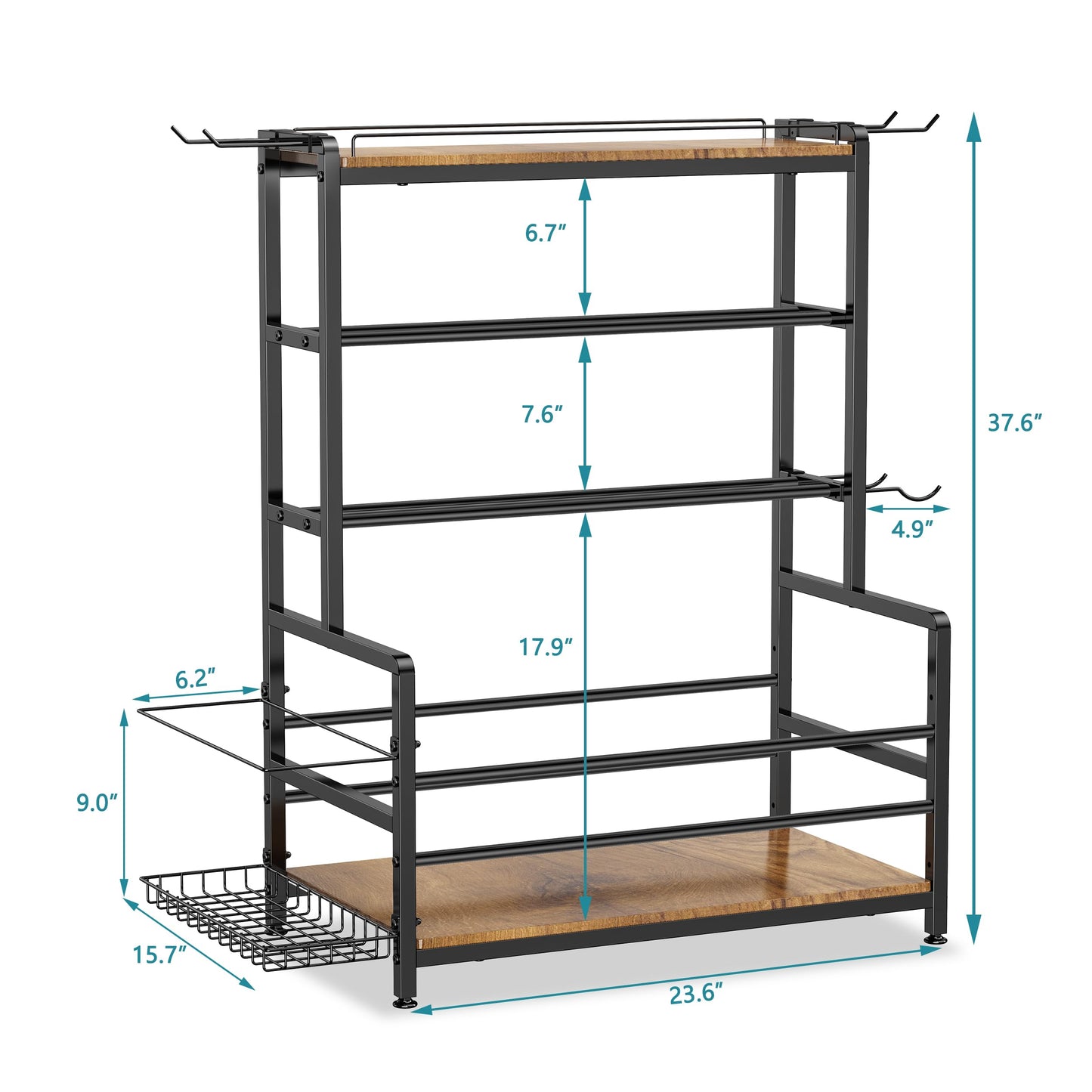 Gym Home Equipment Weight Rack – 3‑Tier Workout Storage Stand for Dumbbells & Kettlebells, Medicine Ball Holder, 460 lb Steel Organizer with Yoga Mat Basket, Hooks, Adjustable Feet, 24 x 16 in