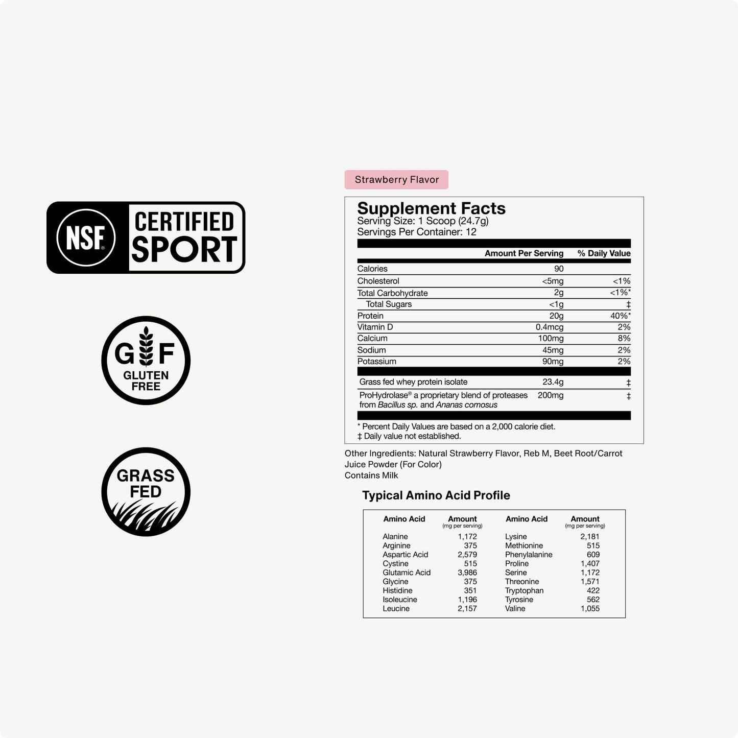 Momentous Essential Grass-Fed Whey Protein Powder - 20g Whey Isolate Protein - NSF Certified for Sport - Gluten-Free - 12 Servings for Essential Everyday Use, Strawberry (Package May Vary)