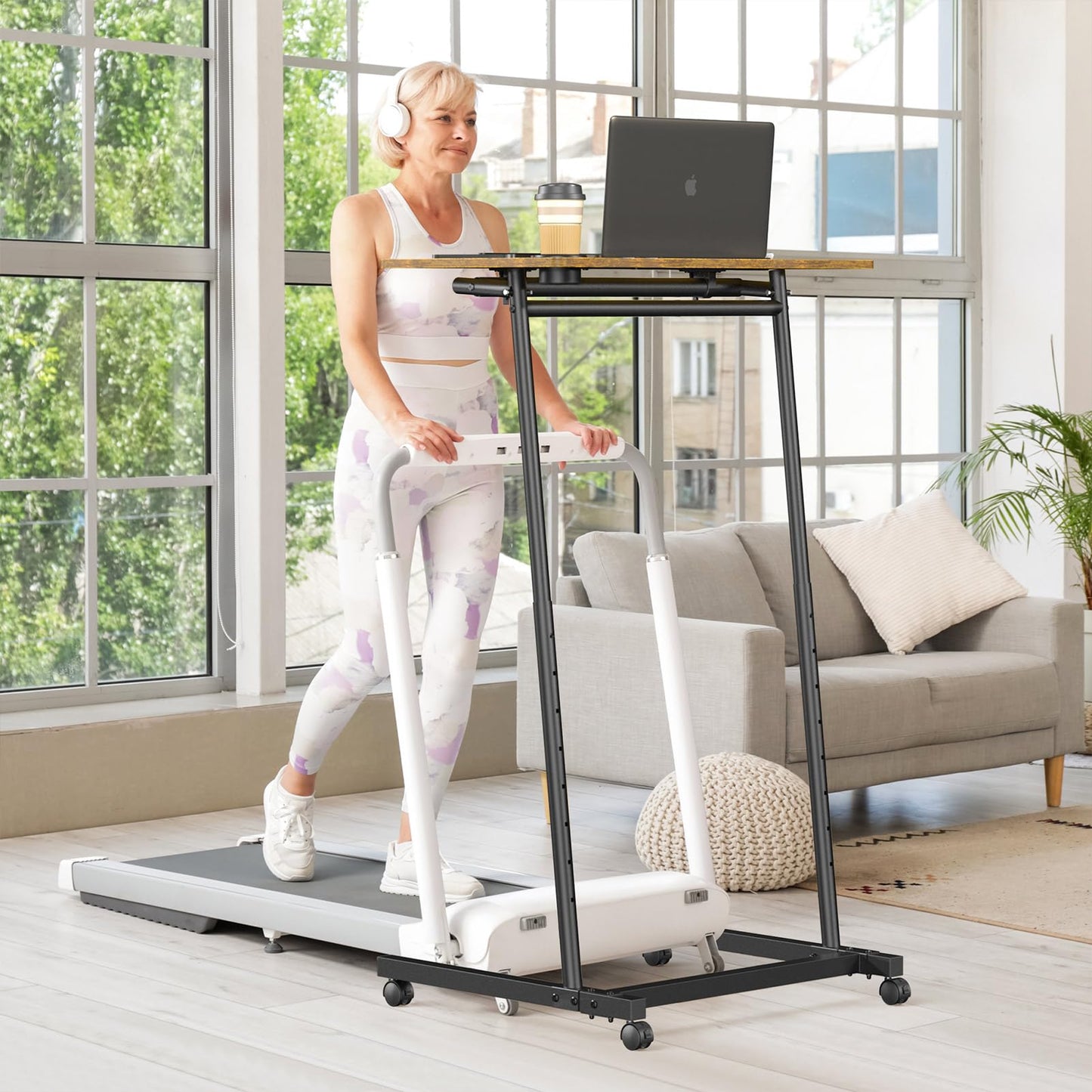 Eocnrhe Treadmill Desk, Mobile Small Standing Desk with Wheels for Walking Pad, Portable Table for Laptop, Rolling Table Adjustable Height, Bedside Table