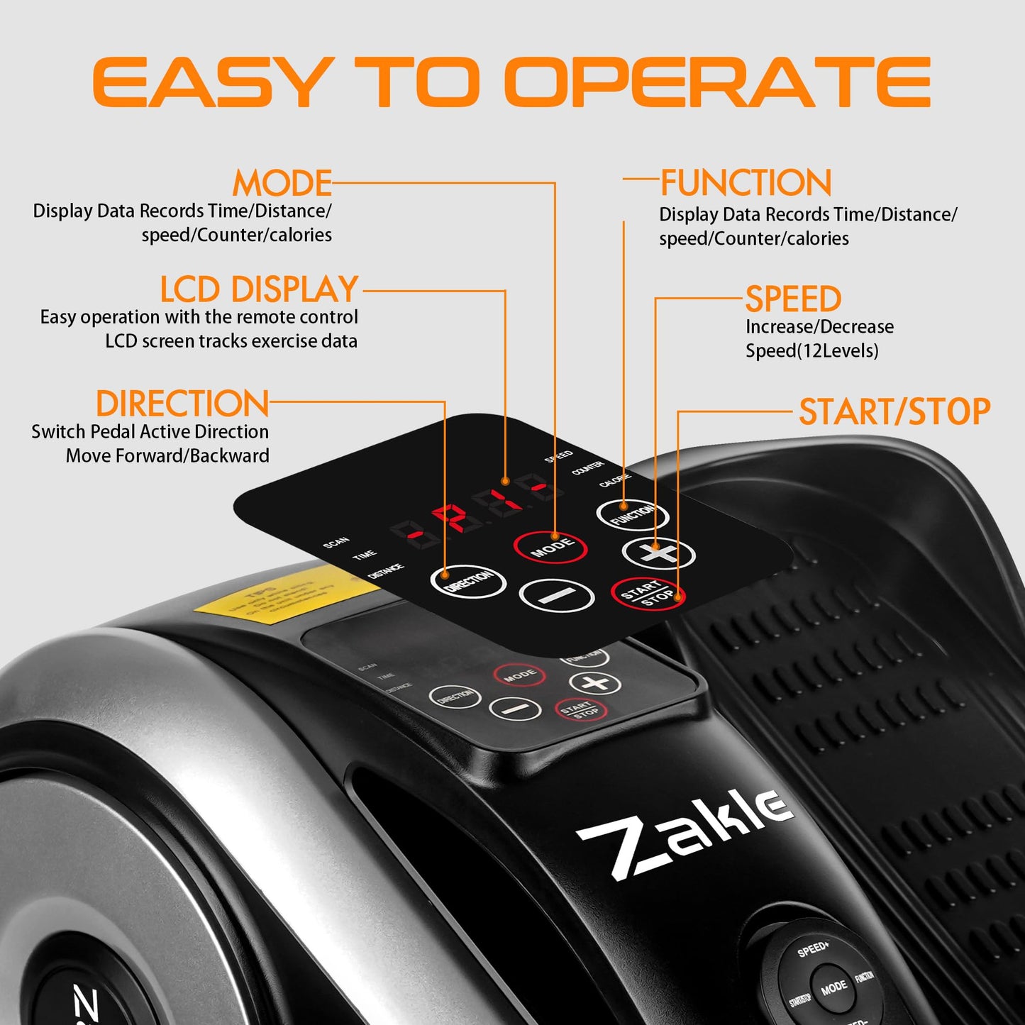 Zakle Under Desk Elliptical Machine, Electric Seated Pedal Exerciser w/Remote Control & 12 Adjustable Speeds, Fully Assembled Elliptical Training Machine for Home Office