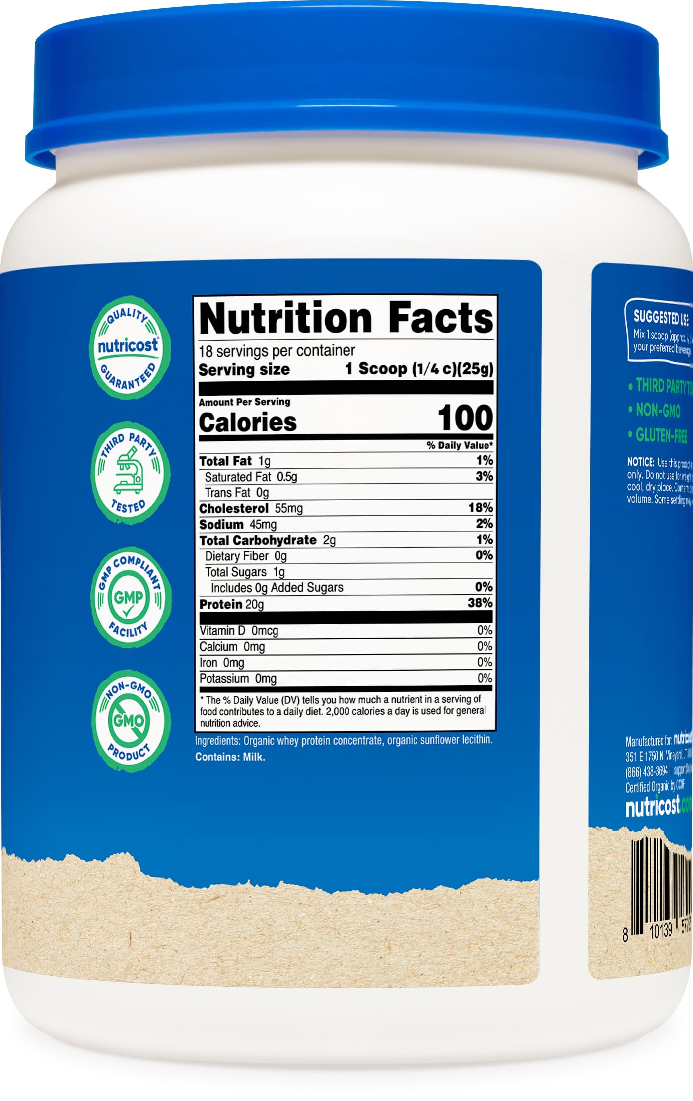 Nutricost Organic Whey Protein Concentrate, Unflavored, (1LB) - Gluten-Free, Non-GMO