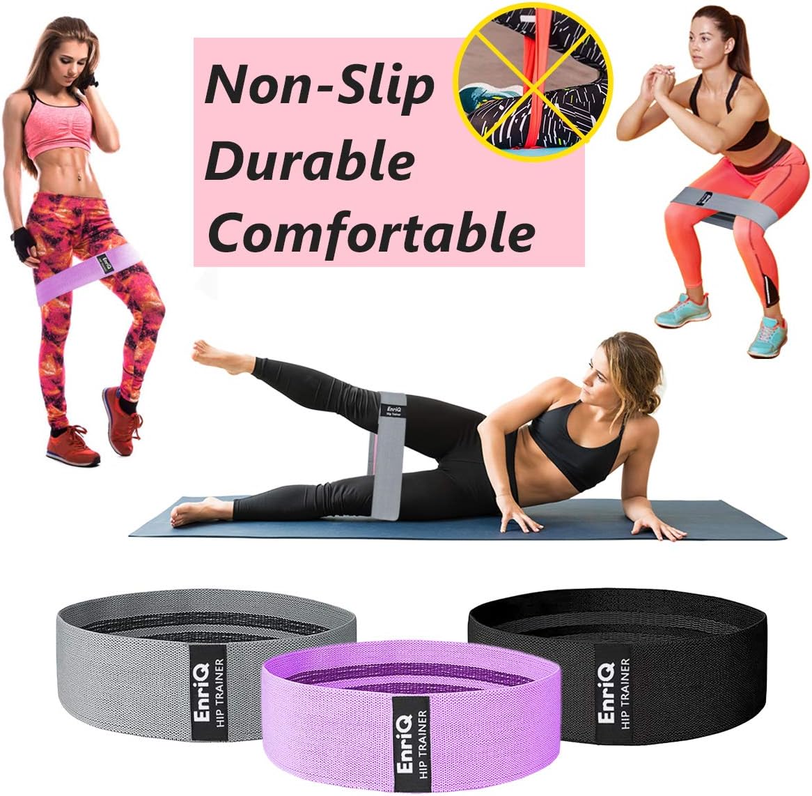 EnriQ Booty Bands Fabric Resistance Bands for Legs and Butt Cloth Hip Bands Workout Exercise Bands 3 Set Women Men Stretch Exercise Loops Thick Wide Non Slip Bootie Band