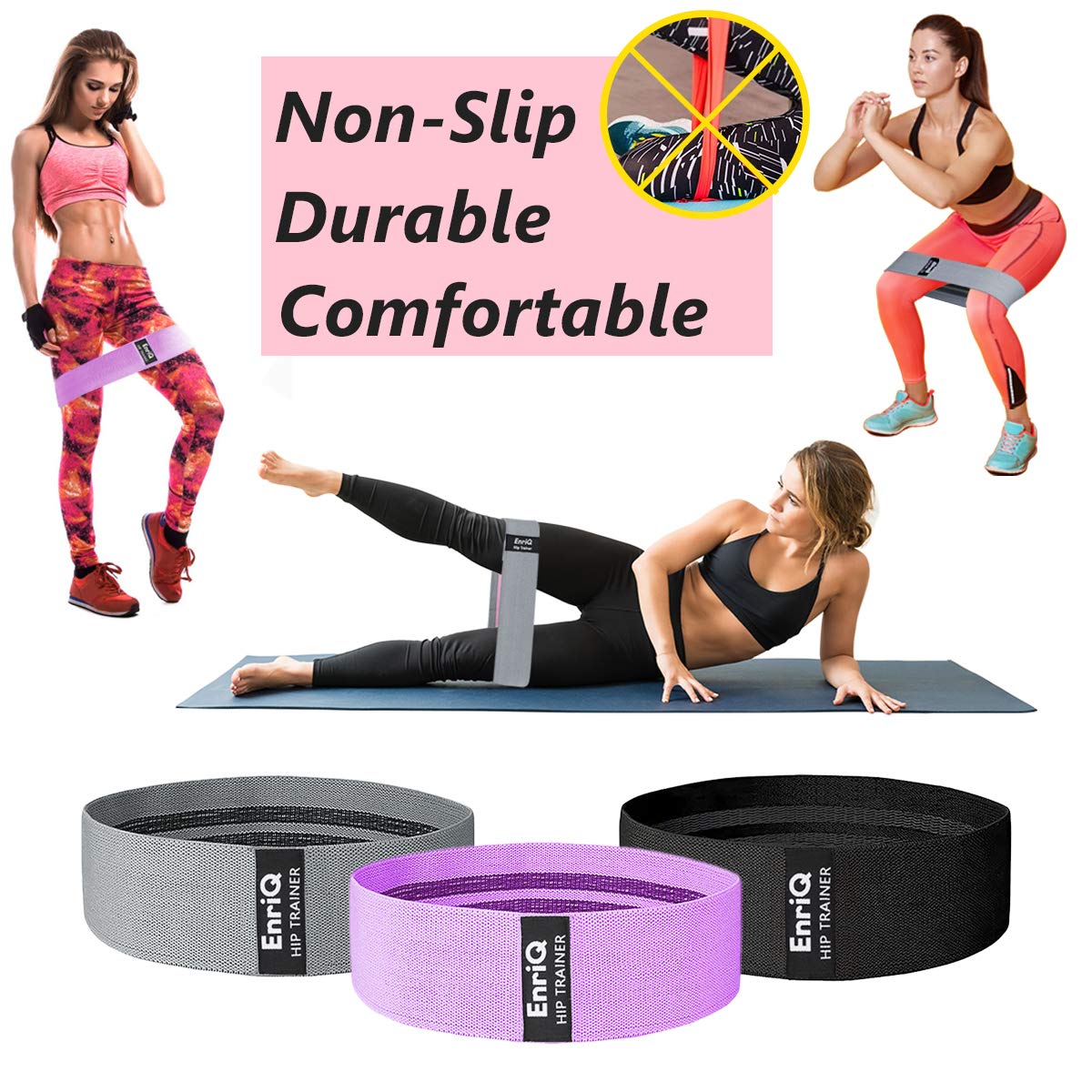 EnriQ Booty Bands Fabric Resistance Bands for Legs and Butt Cloth Hip Bands Workout Exercise Bands 3 Set Women Men Stretch Exercise Loops Thick Wide Non Slip Bootie Band