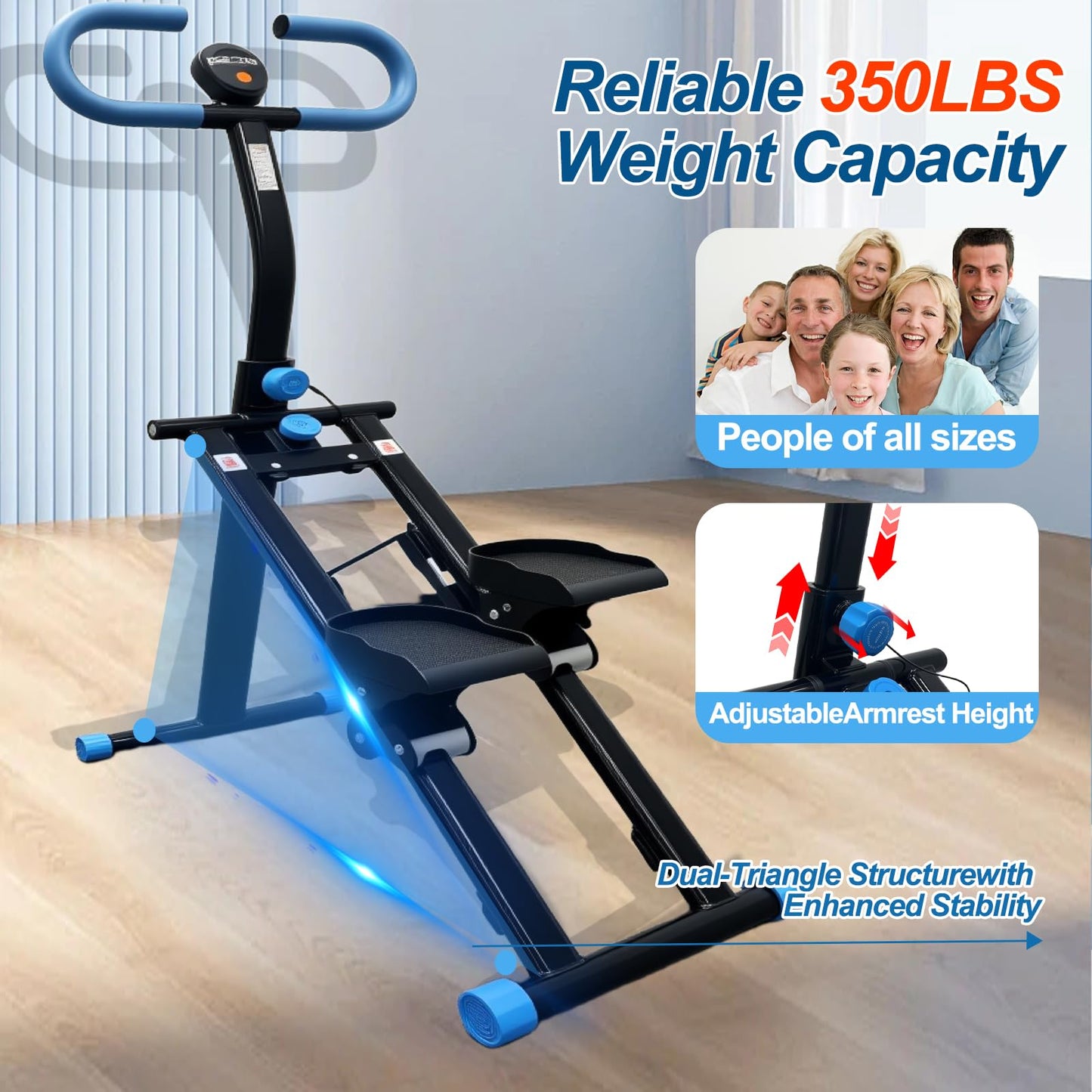 Stair Stepper for Home Vertical Climber, Foldable Full Body Exercise Aerobic Climbing Machines, Mountaineering Fitness Equipment with Adjustable Handles (Black)