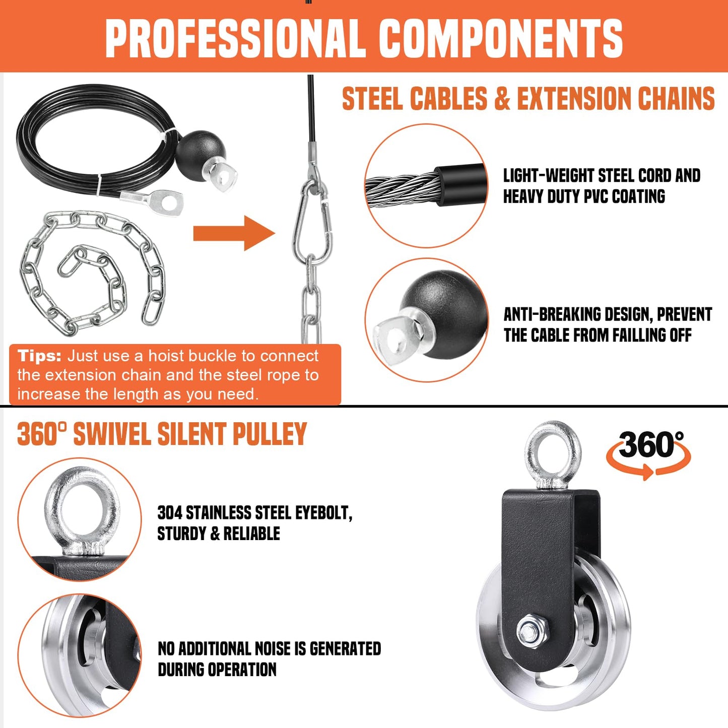 SERTT Cable Pulley System Gym, Power Rack Pulley Attachment with 2-in-1 LAT Pull Down Bar and Upgraded Loading Pin,Used for Triceps Pulldown, Biceps, Back, Shoulder