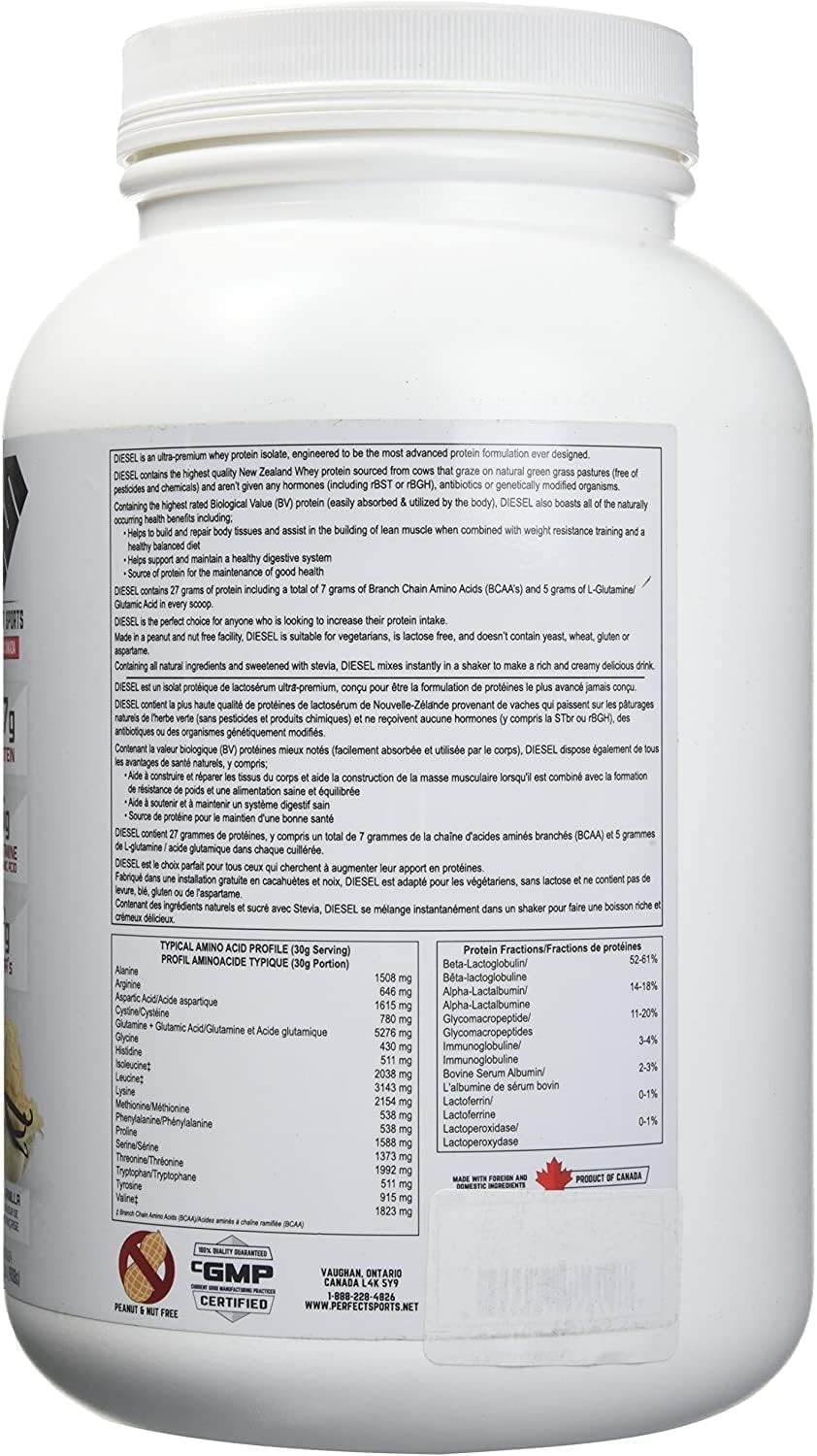 Perfect Sports Diesel 100% New Zealand Whey Protein Isolate | Stevia Sweetened, No Artificial Ingredients, Keto | 0g Carb, 0g Fat, 26g Protein | 2 Pounds (French Vanilla)