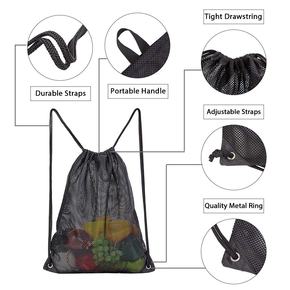 COVAX Heavy Duty Mesh Drawstring Bag, Sport Equipment Storage Bag for Beach, Swimming