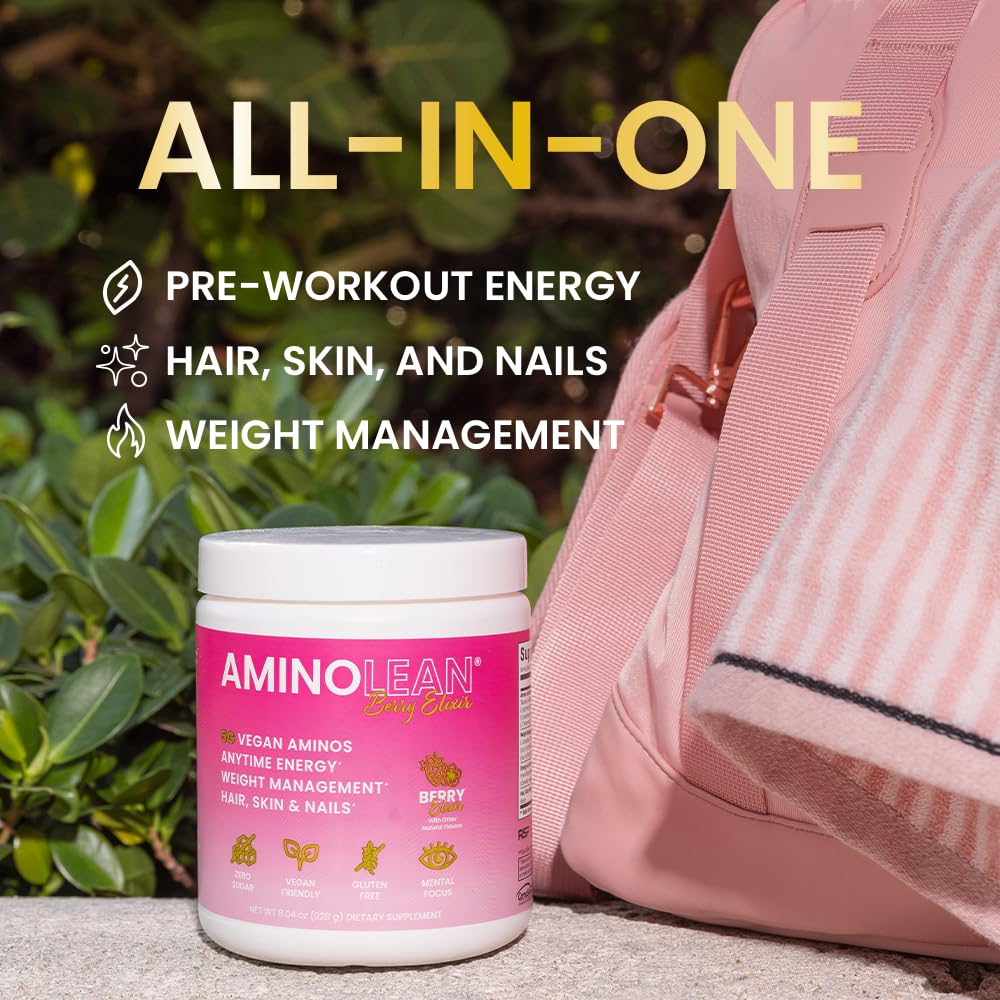 RSP NUTRITION AminoLean Pre Workout, Clean Energy with No Jitters, Tingles or Crash, Vegan Friendly with Added Biotin for Hair, Skin, Nails, Berry Elixir, 30 Servings