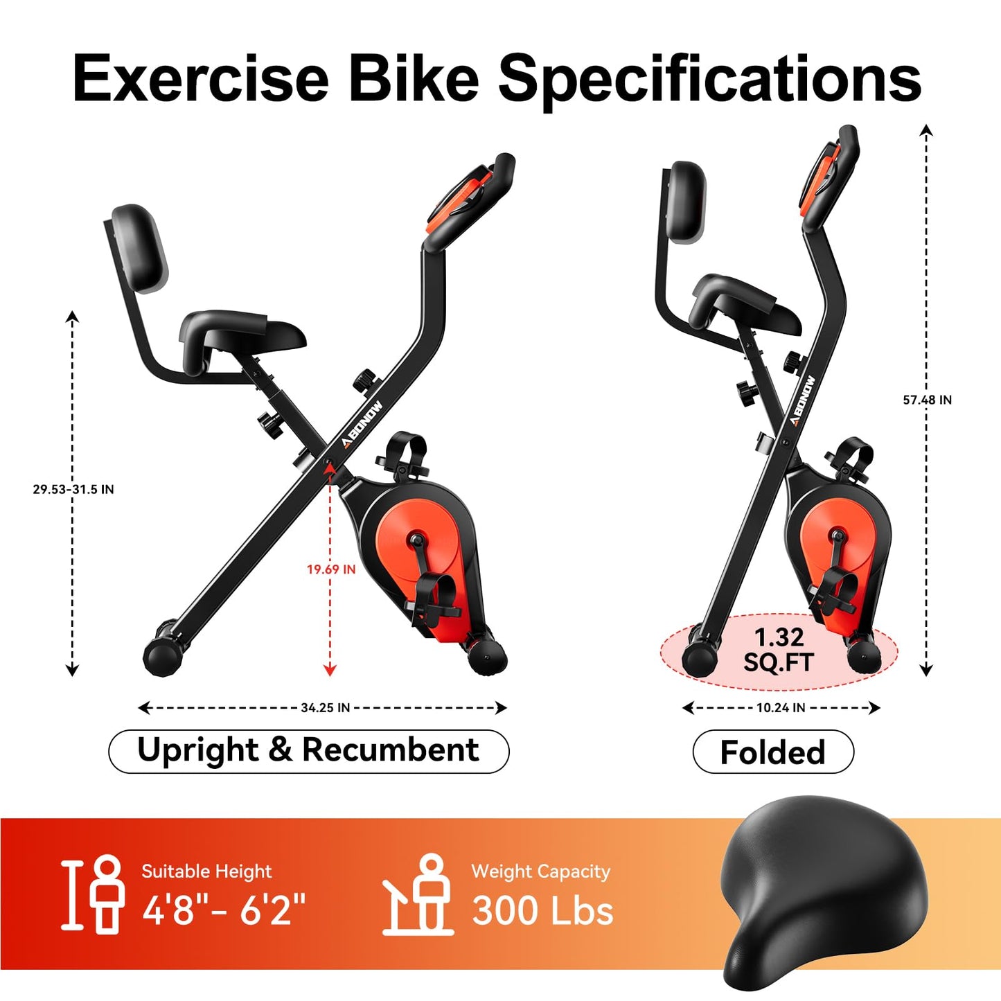 Foldable Exercise Bike, Low Noise Stationary Bikes for Home, Compact Indoor Cycling Bike with Adjustable Magnetic Resistance, 330lbs Capacity 6.6lbs Flywheel Workout Bike - Black