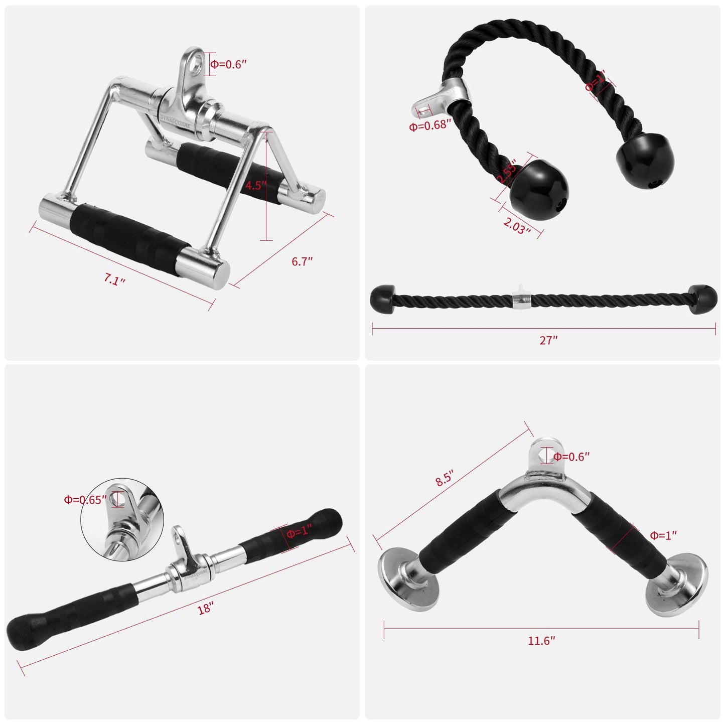 DYNASQUARE Tricep Press Down Cable Machine Attachment, Made of Heavy Duty Solid Steel, LAT Pulldown Attachments, Home Gym Accessories, Double D Handle, V Bar, Tricep Rope, Pull Down Bar