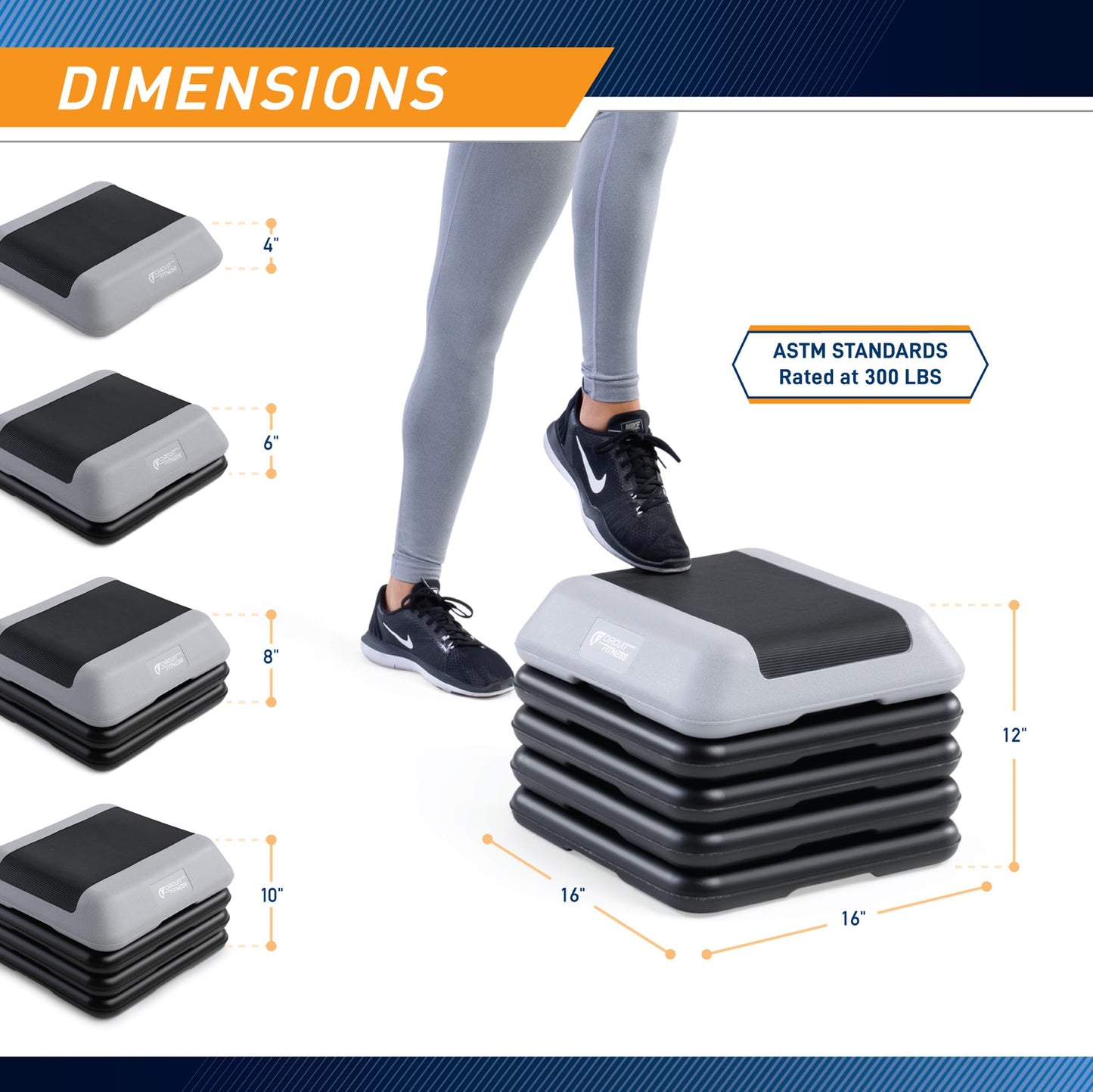 Circuit Fitness by Marcy 16 x 16 inches Adjustable Height Aerobic Step Platform with 4 Risers, Non-Slip Rubber Surface, Home Exercise Fitness Training, American Pink, STEP-PINK01-4R