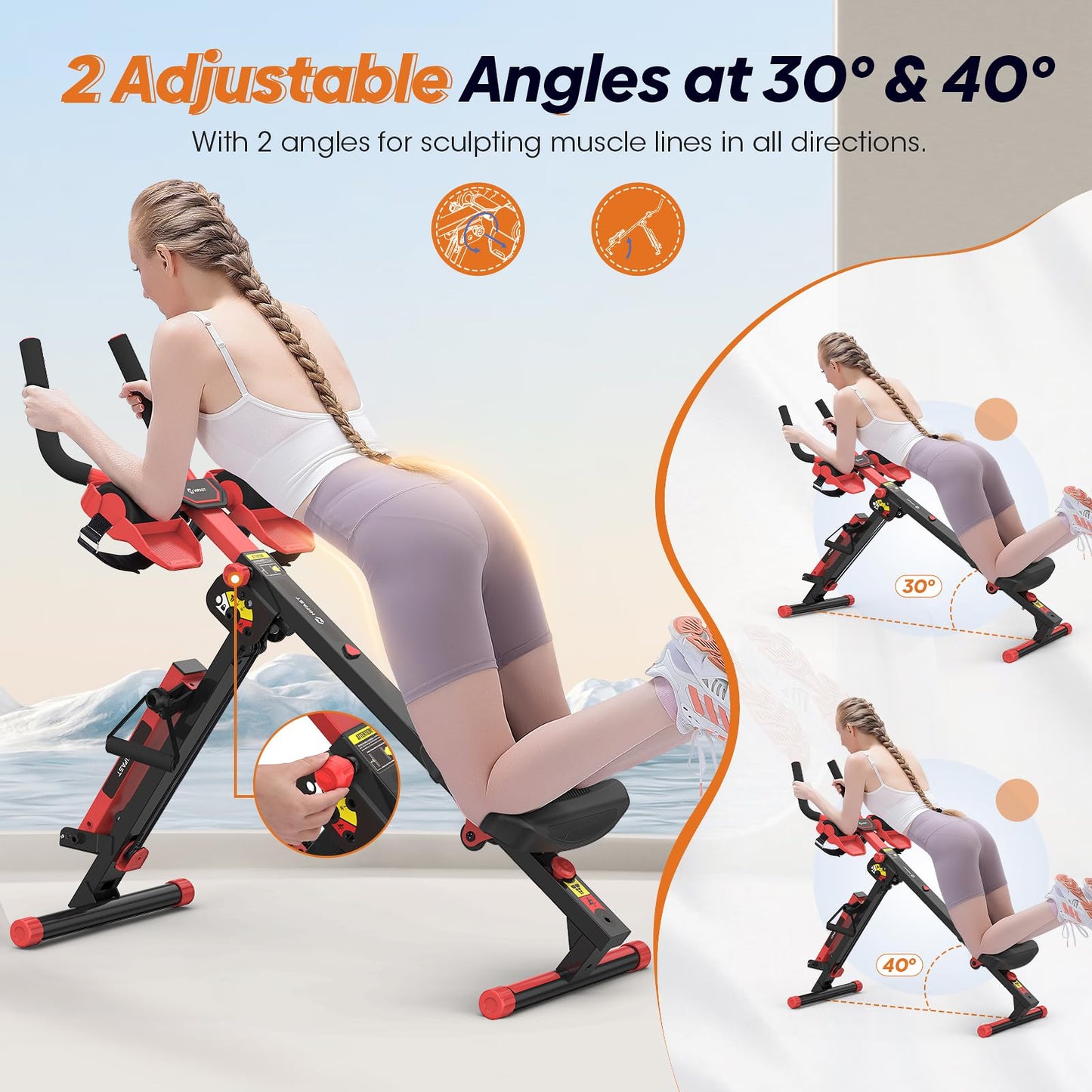 Rowing Machine, 4 in 1 Rowing and Ab Machine with 2 Levels of Workout Resistance, Quiet & Foldable Rower Machine with 3 Adjustable Handle Heights & LCD Monitor, Row Machine for Home Exercise