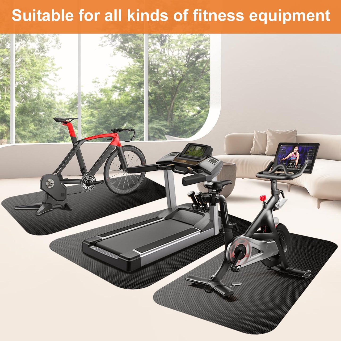 Rowing Machine Mat 96" x 30" with Storage Bag and Sports Towel,Treadmill Mat for Carpet & Hardwood Floors,Rower Mat,Elliptical Mat,Bike Mat,Gym Exercise Equipment Mat,Fitness Equipment Mat