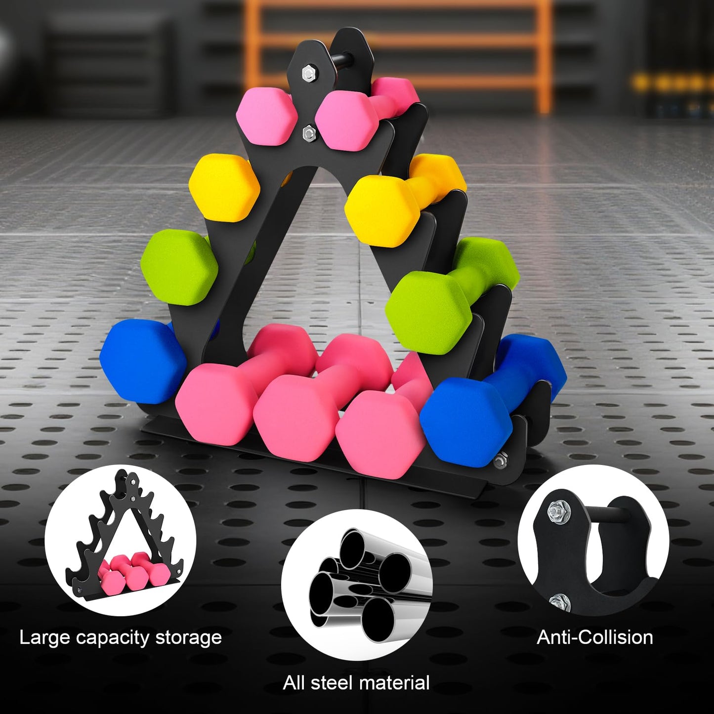 4-Tier Dumbbell Rack, Large Capacity Weight Rack for Women & Kids, Holds 1-11 lbs Dumbbell Stand Sets, Home Gym Storage Organizer(Dumbbells Not Included)