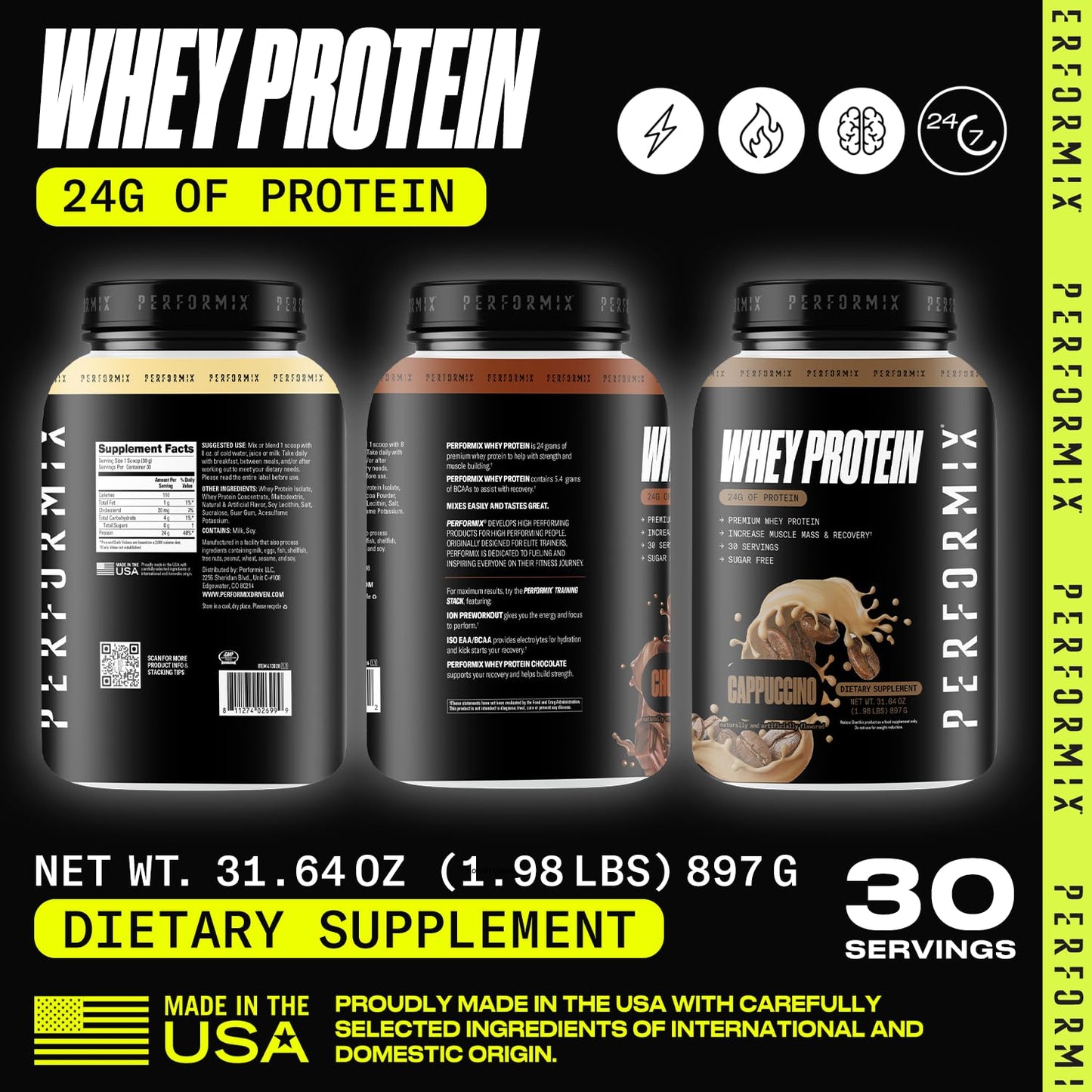 PERFORMIX - Whey Protein Isolate Blend - 24g of Protein - 5.4g of BCAAs - 110 Calories - Muscle Building & Post Workout Recovery - 100% Whey Protein Powder - 1.98 lbs - 30 Servings - Chocolate