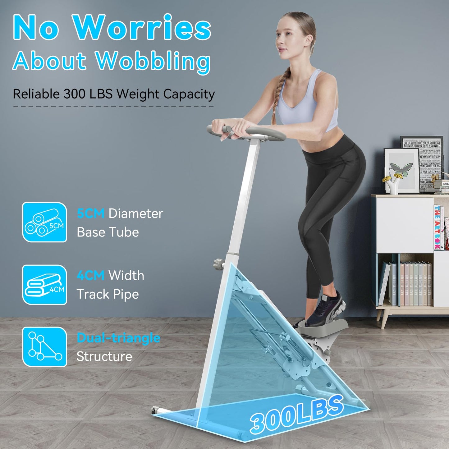 Healfith Stair Stepper for Home,Stair Climber Foldable,Large Pedal Vertical Climber Machine for Full-Body Workout,Steppers for Exercise at Home with 300LBS Loading Capacity (Single handrail-White)