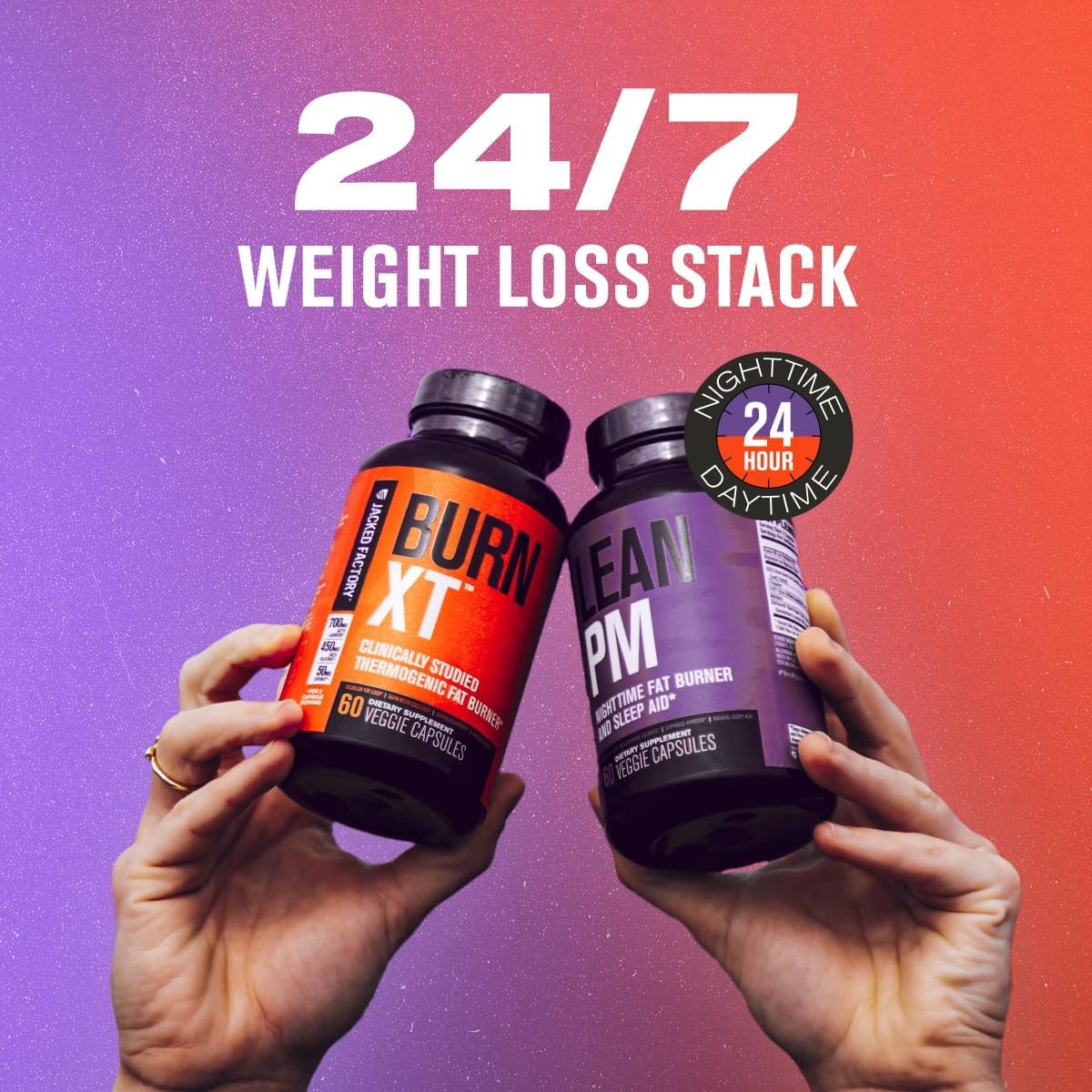 Jacked Factory Burn XT Thermogenic Fat Burner & Lean PM Nighttime Weight Loss Supplement for Men & Women 60 Veggie Diet Pills