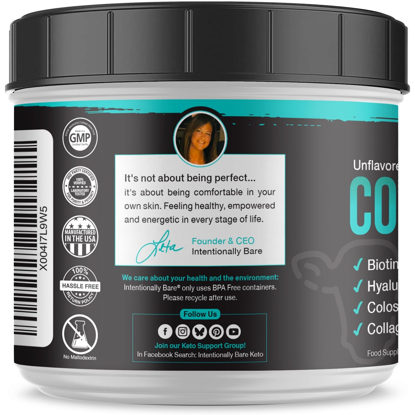 Intentionally Bare Colostrum and Collagen Powder - Grass-Fed Colostrum Powder with Biotin and Hyaluronic Acid - Unflavored Collagen Powder for Skin, Immunity, Joint and Gut Health - 60 Servings