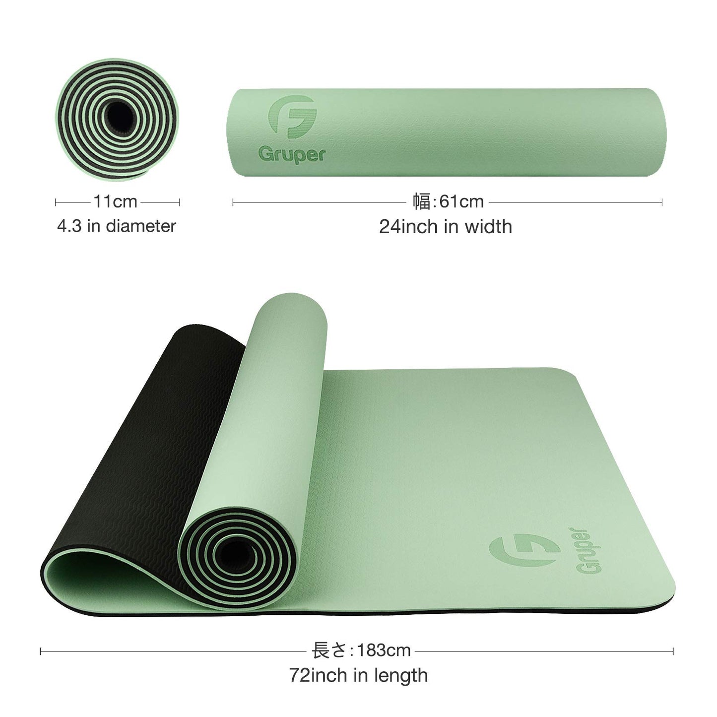 Yoga Mat Non Slip, Eco Friendly Fitness Exercise Mat with Carrying Strap,Pro Yoga Mats for Women,Workout Mats for Home, Pilates and Floor Exercises (Matcha Green/Black, Thickness-6mm)